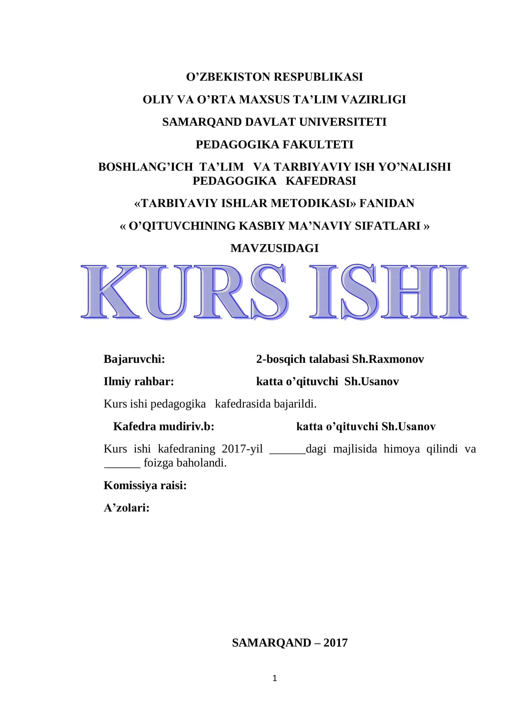 O’QITUVCHINING KASBIY MA’NAVIY SIFATLARI 1