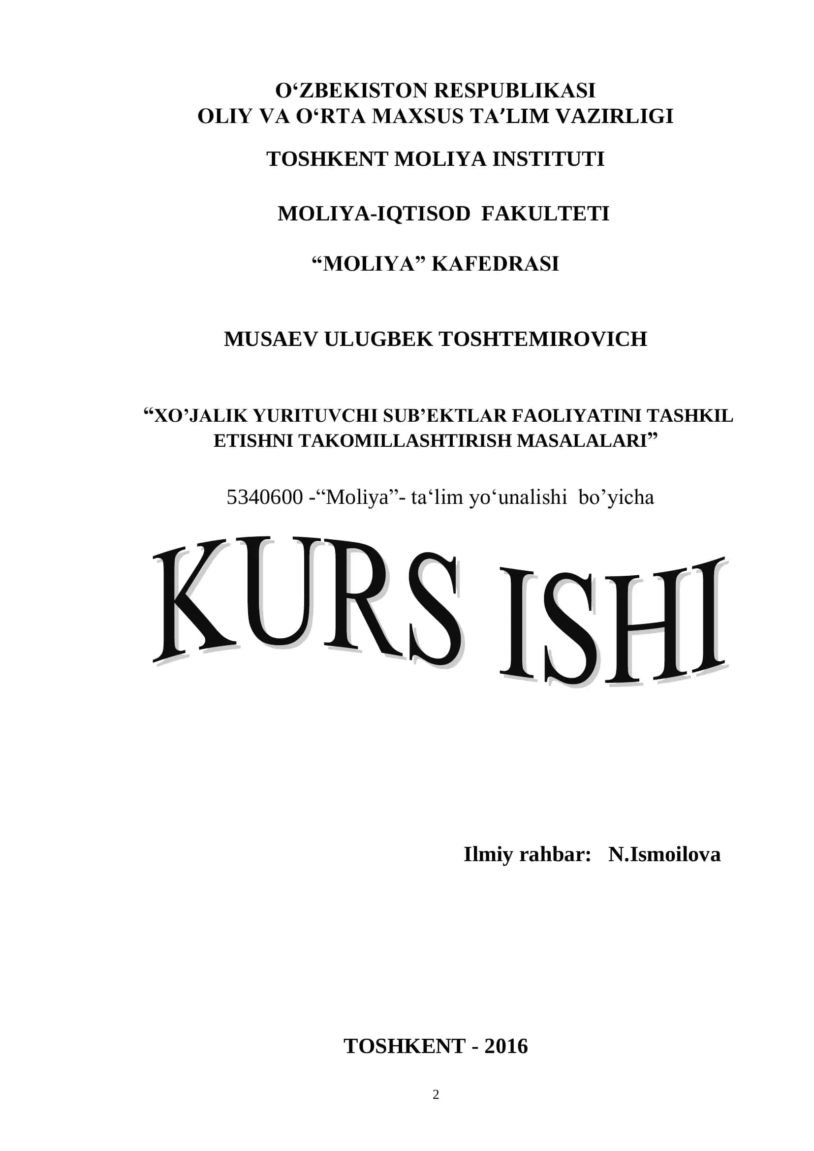 Xo’jalik yurituvchi sub’ektlar faoliyatini tashkil etishni takomillashtirish masalalari 1