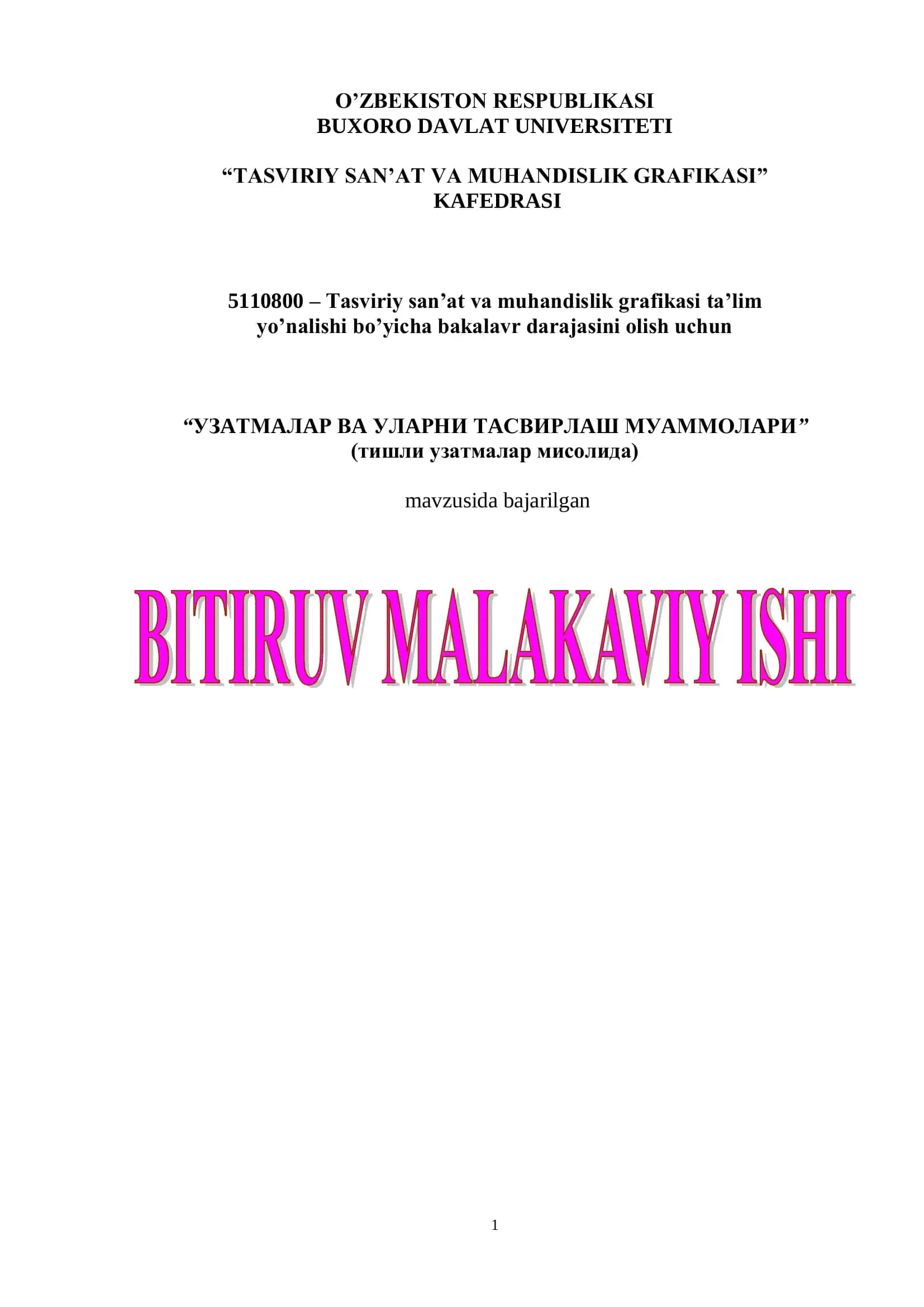 УЗAТМAЛAР ВA УЛAРНИ ТAСВИРЛAШ МУAММОЛAРИ 1