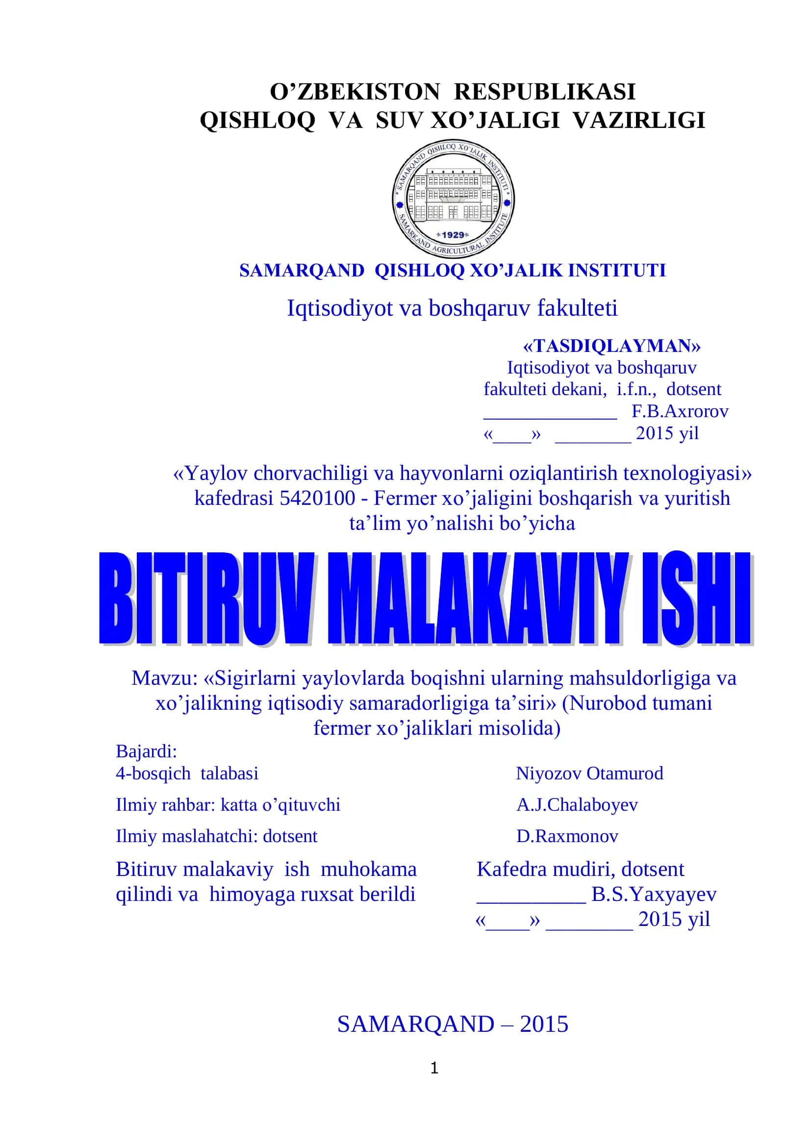 Yaylov chorvachiligi va hayvonlarni oziqlantirish texnologiyasi 1