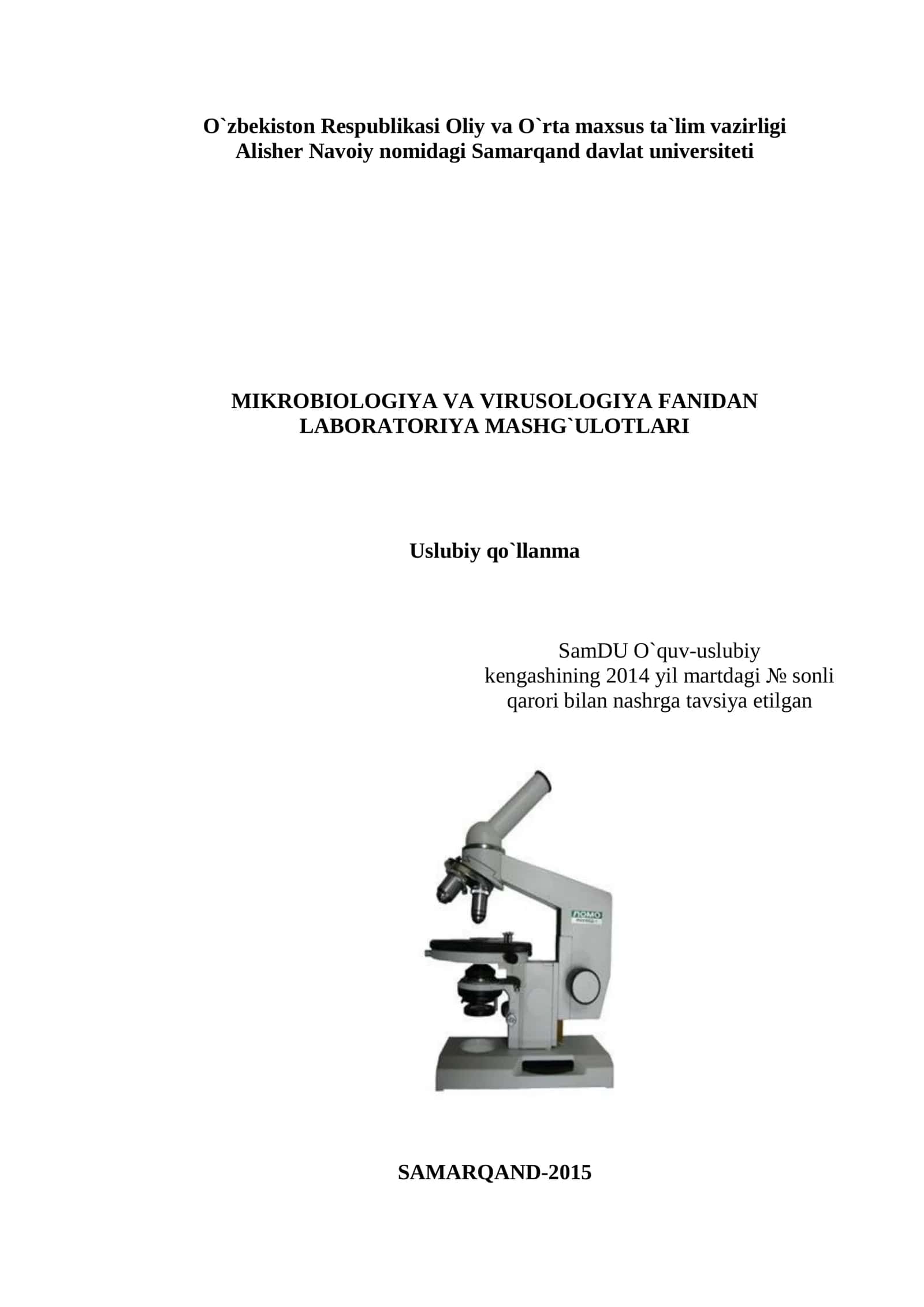 Mikrobiologiya va virusologiya fanidan laboratoriya mashg'ulotlari 1