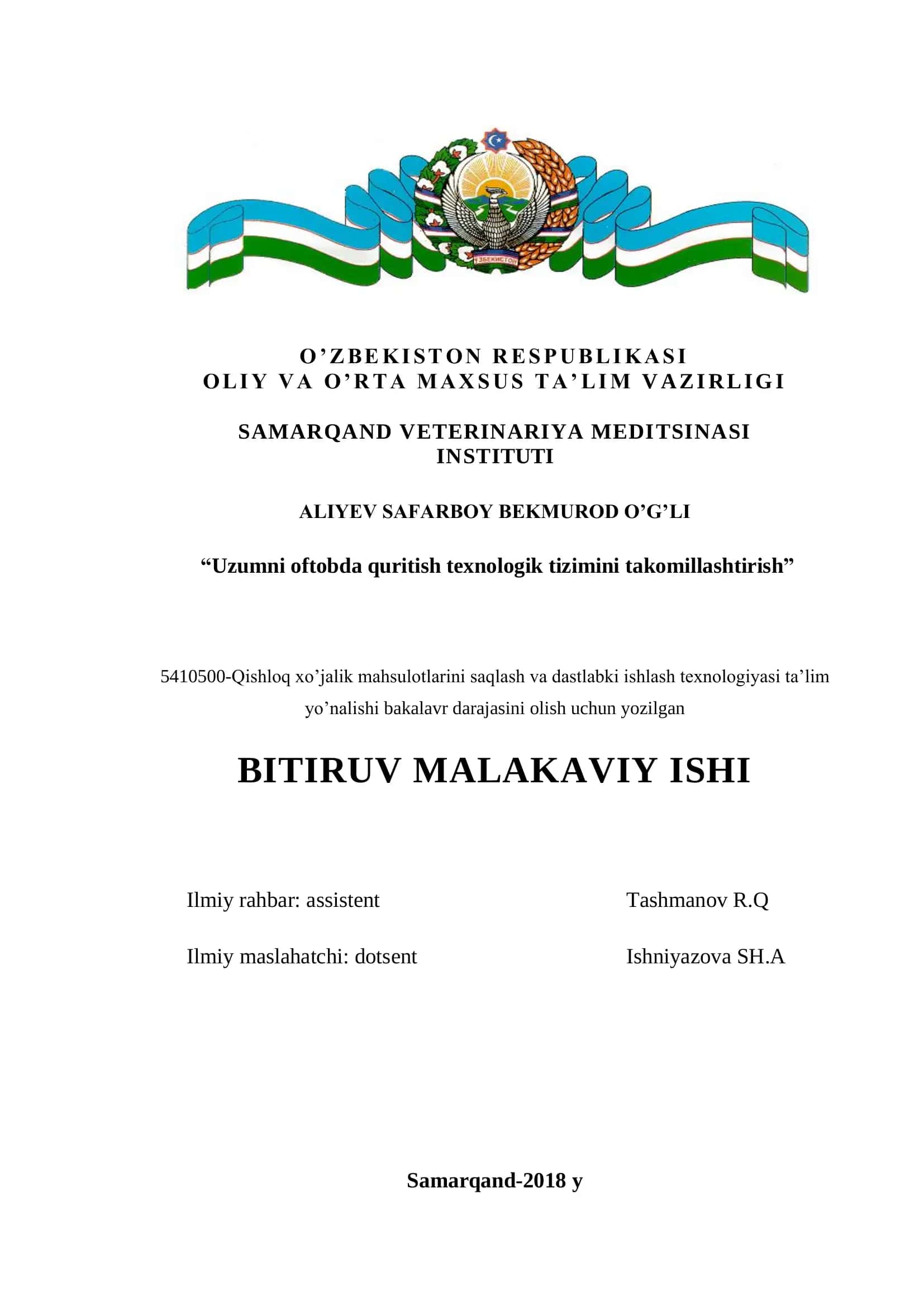 Uzumni oftobda quritish texnologik tizimini takomillashtirish 1