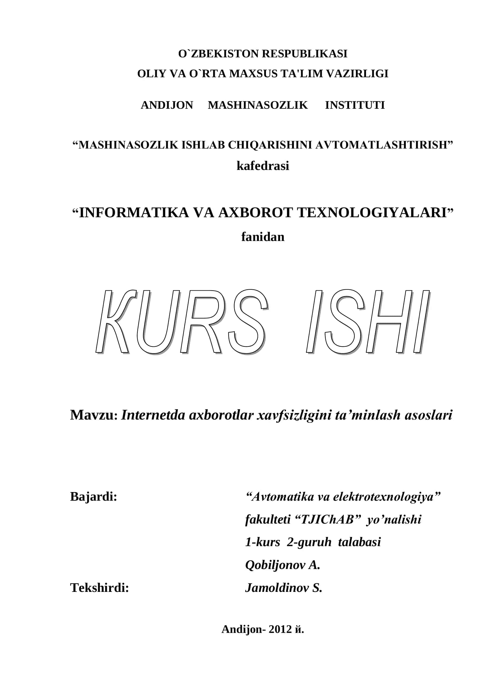 Internetda axborotlar xavfsizligini ta’minlash asoslari 1