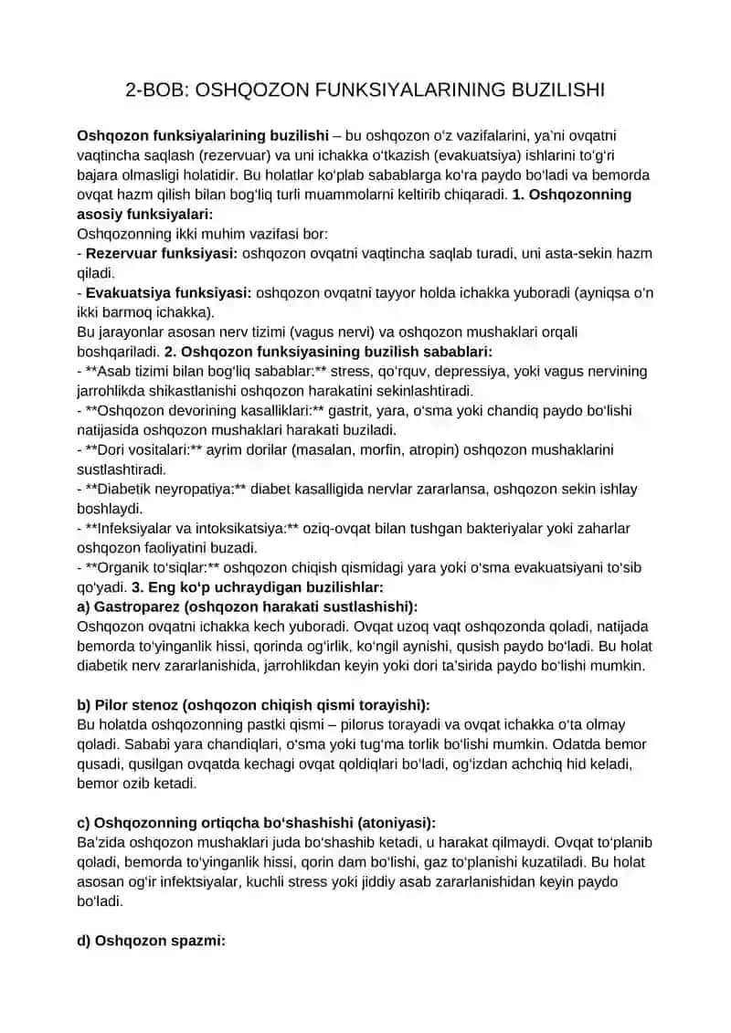 Oshqozon funksiyalarining buzilishi