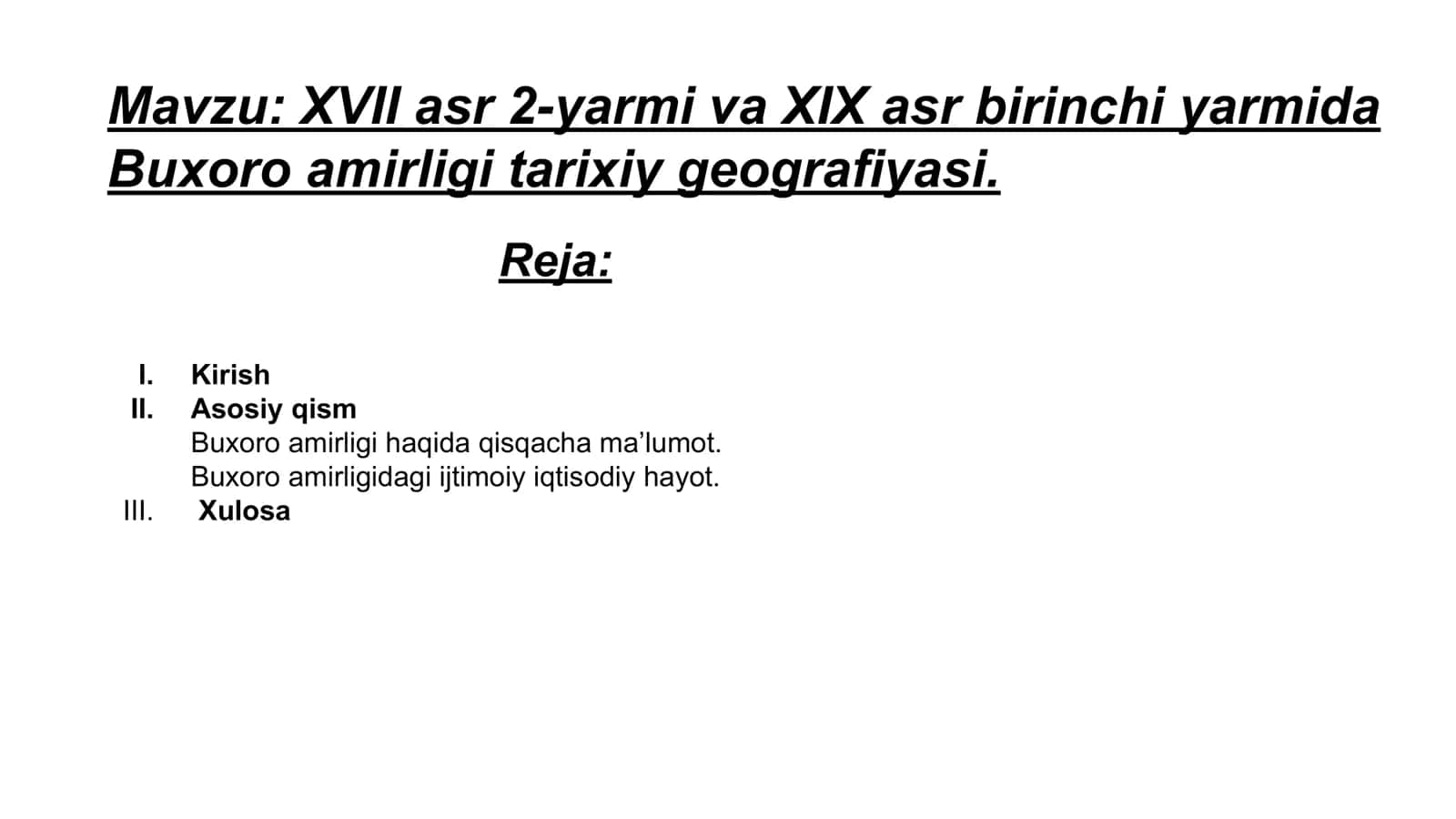 XVII asr 2-yarmi va XIX asr birinchi yarmida Buxoro amirligi tarixiy geografiyasi. 1