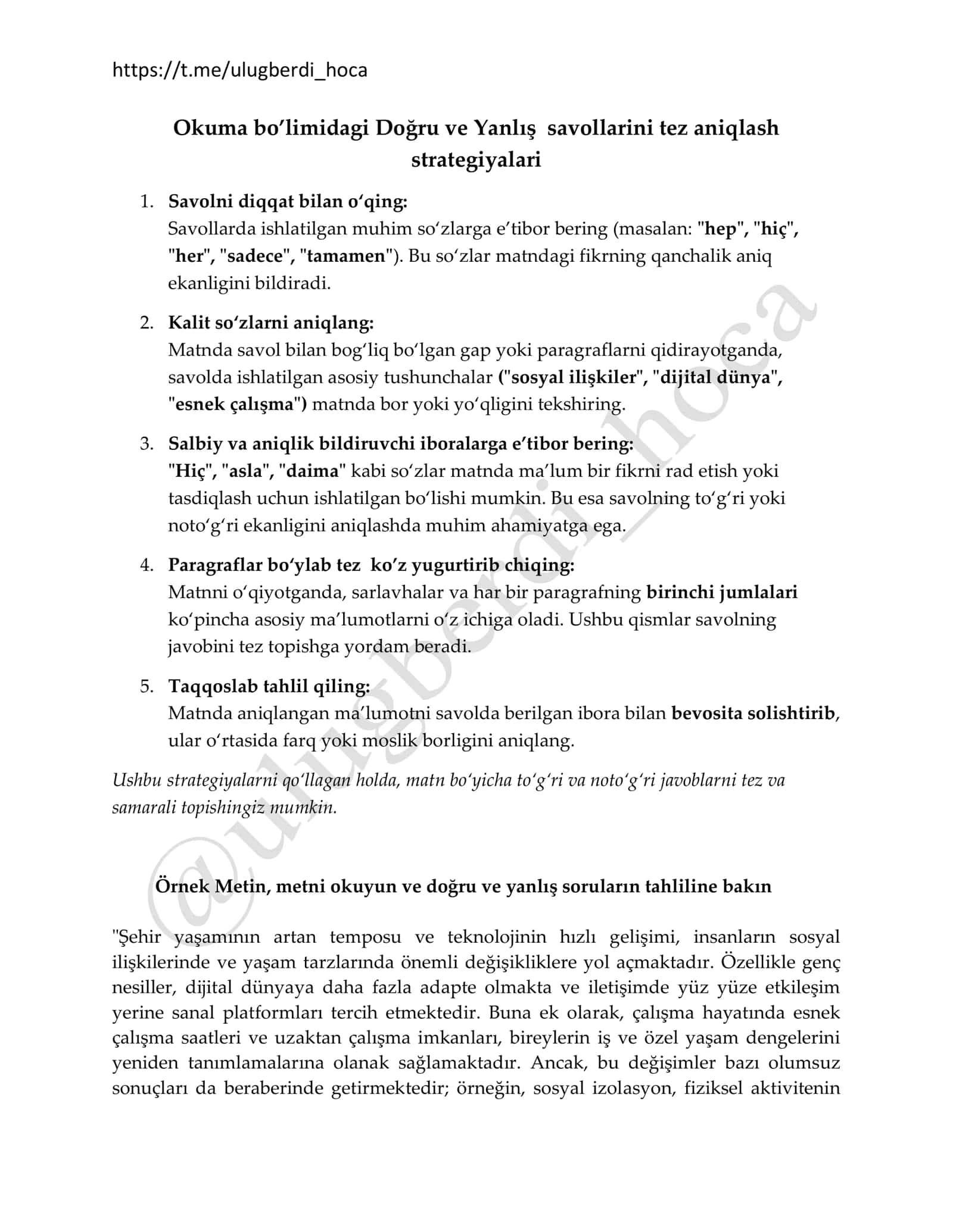 Doğru ve Yanlış savollari tez aniqlash strategiyalari 1
