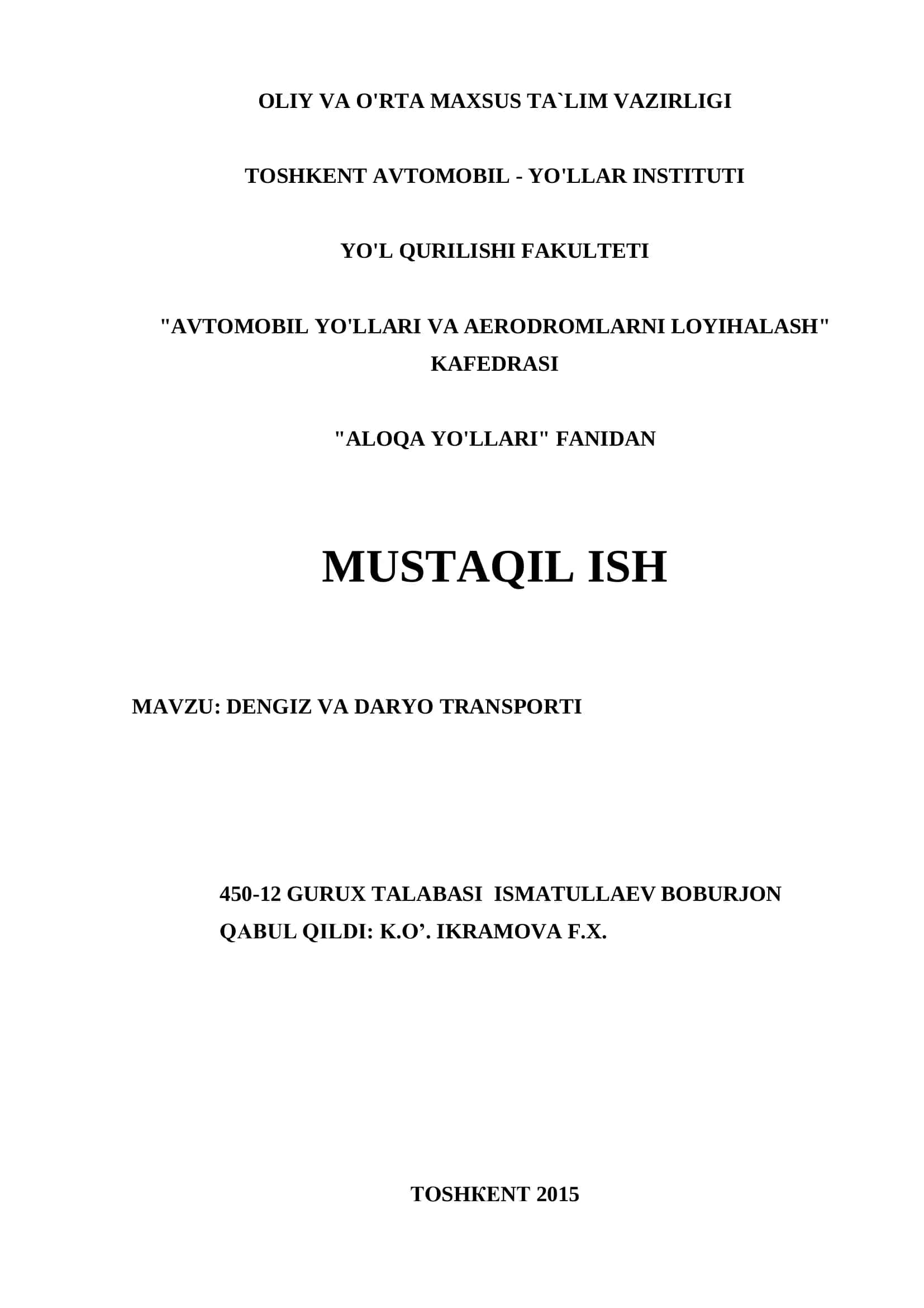 AVTOMOBIL YO'LLARI VA AERODROMLARNI LOYIHALASH 1