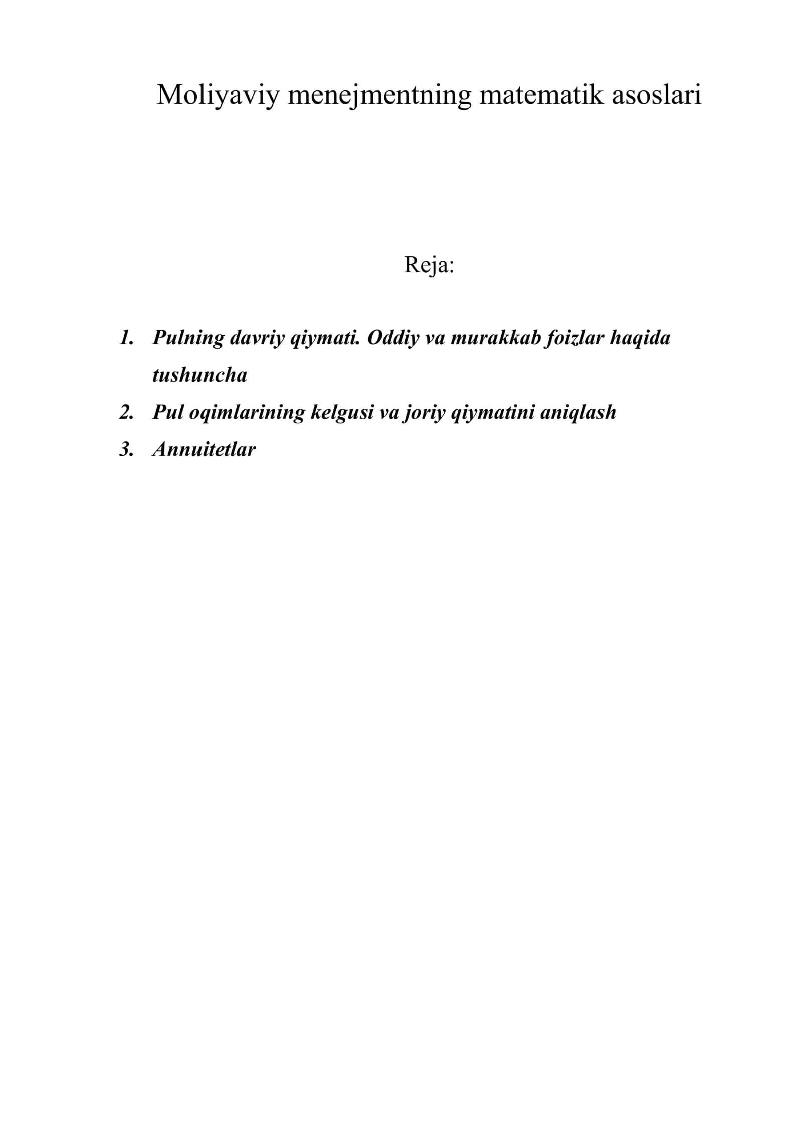 Moliyaviy menejmentning matematik asoslari 1