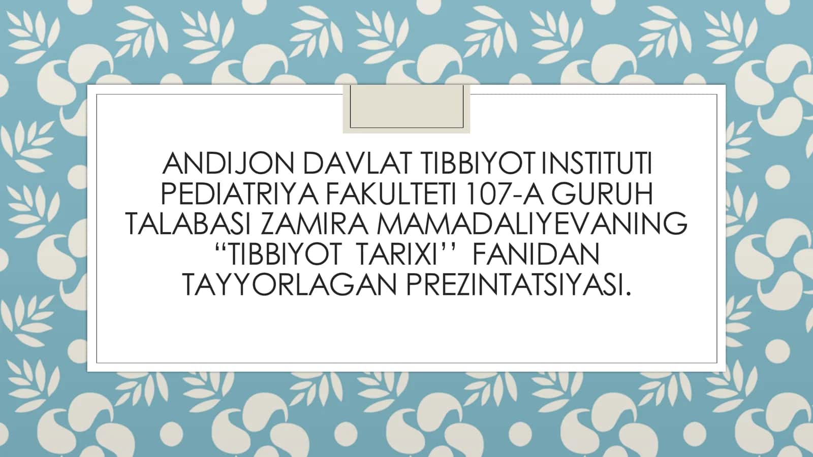 Abu Bakr ar-Roziyning tibbiyot mashg'ulotlari 1