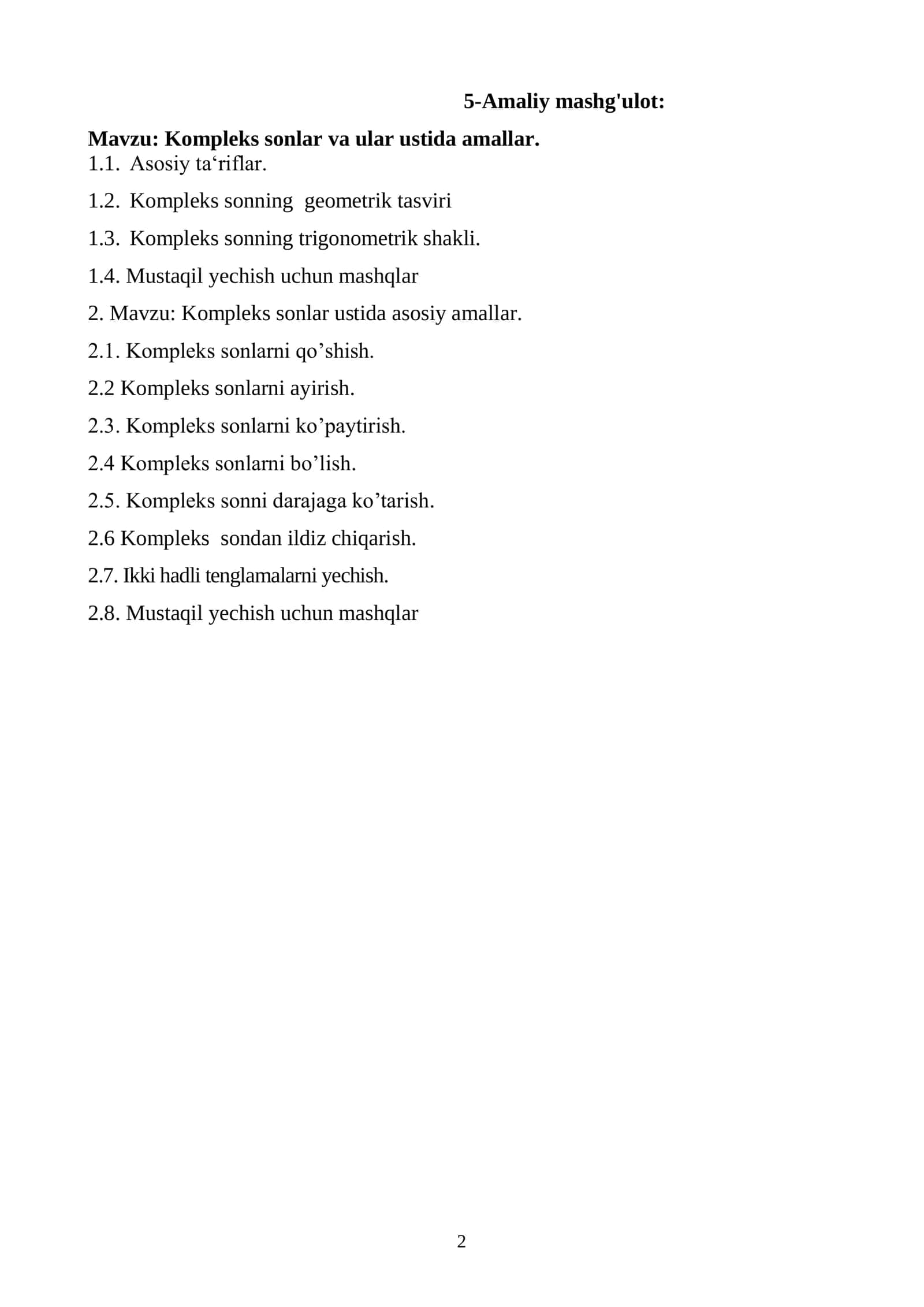 Kompleks sonlar va ularning geometrik tasviri hamda trigonometrik shakli 1