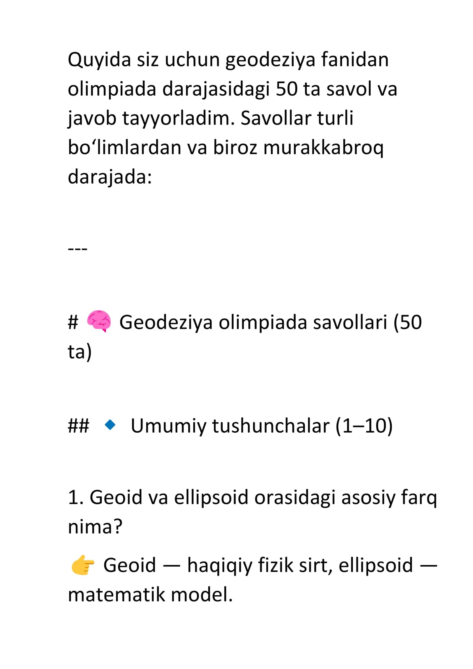 Geodeziya olimpiada savollari (50 ta) 1