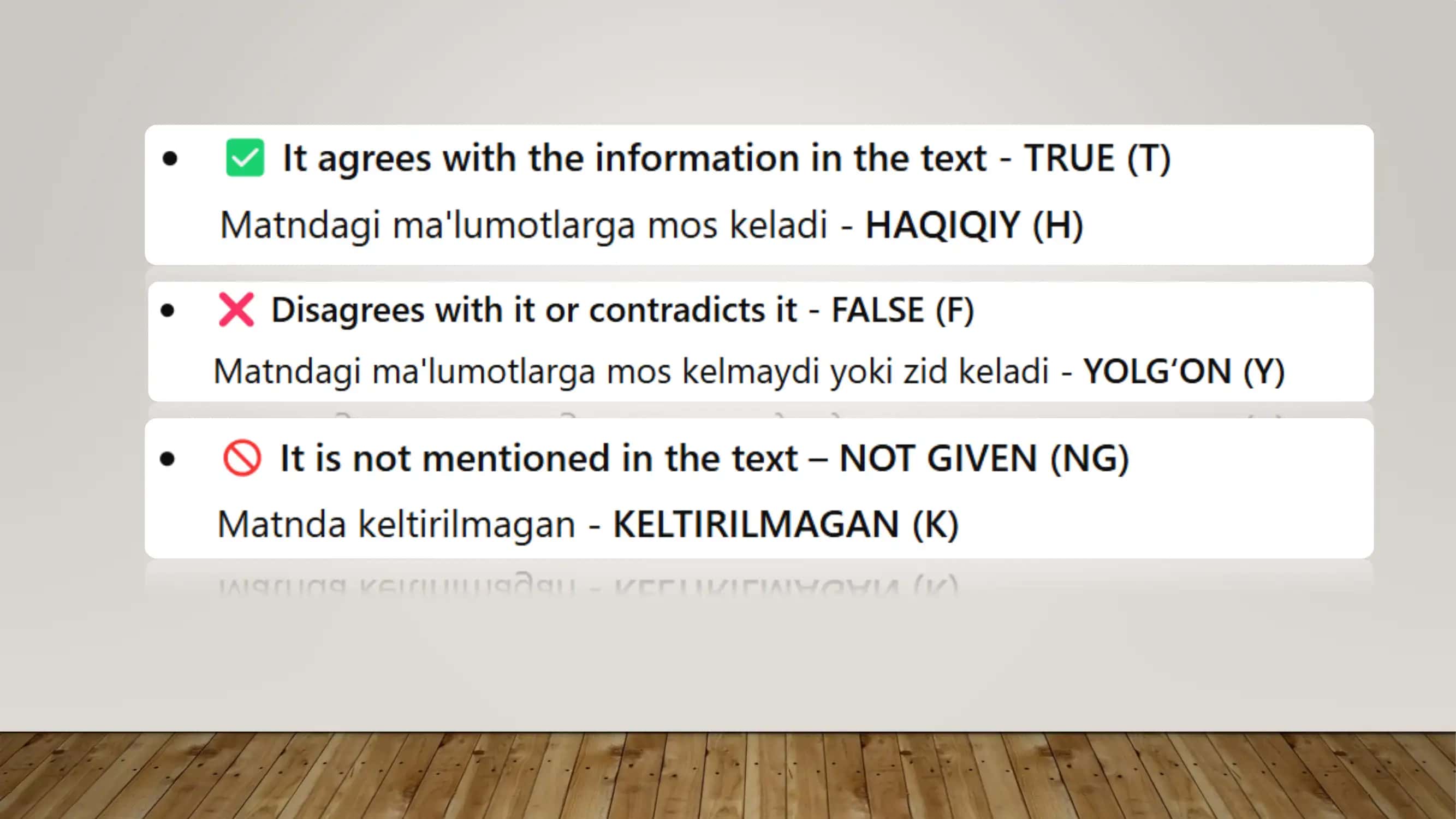 IELTS Reading "True/False/Not given" savol turi tahlili 1