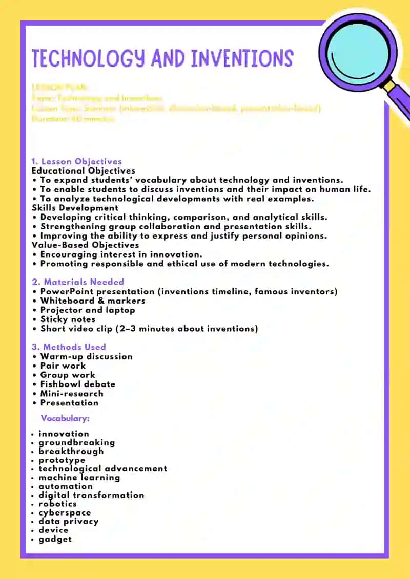 Technology and Inventions worksheet
