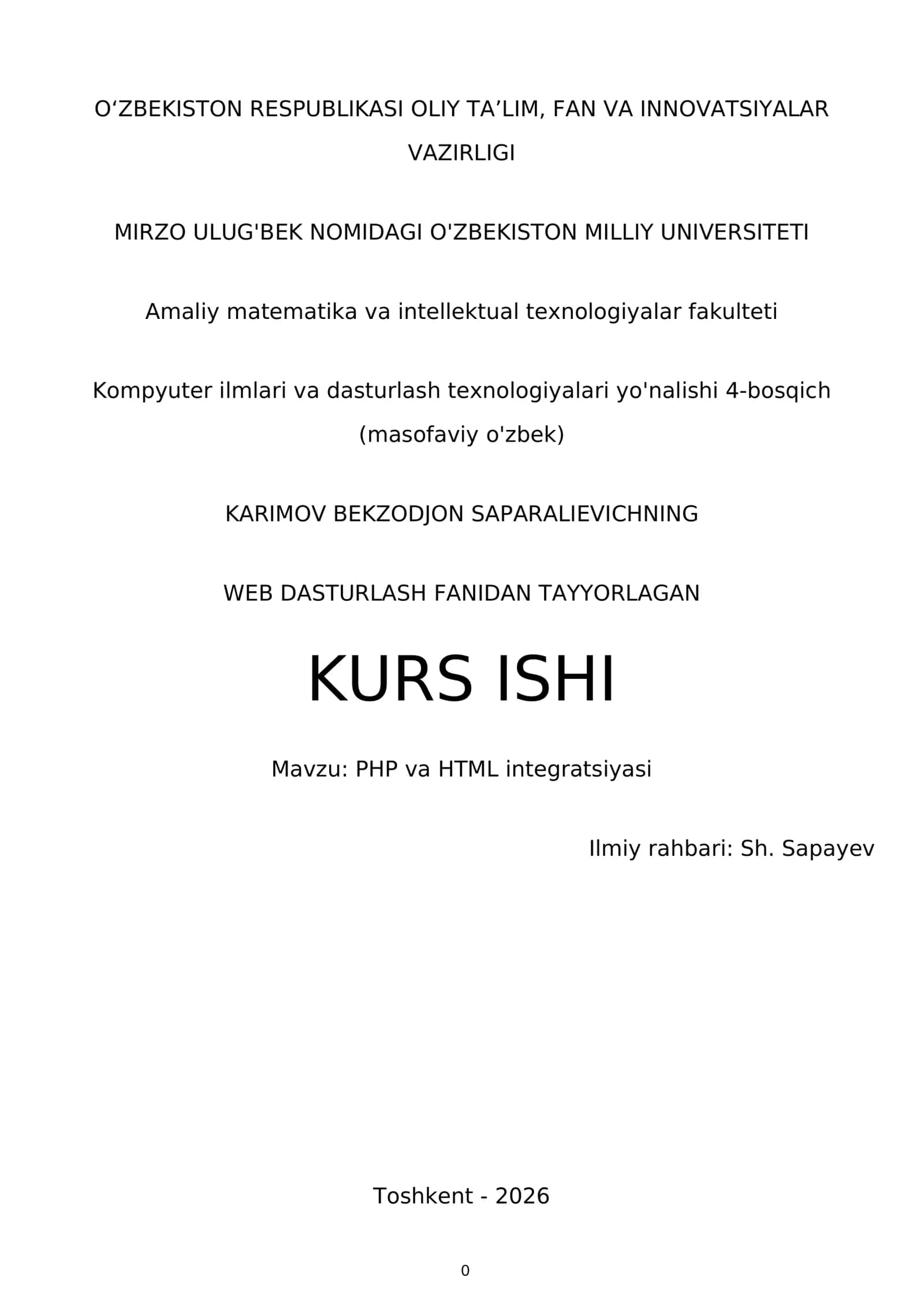 PHP va HTML integratsiyasi 1