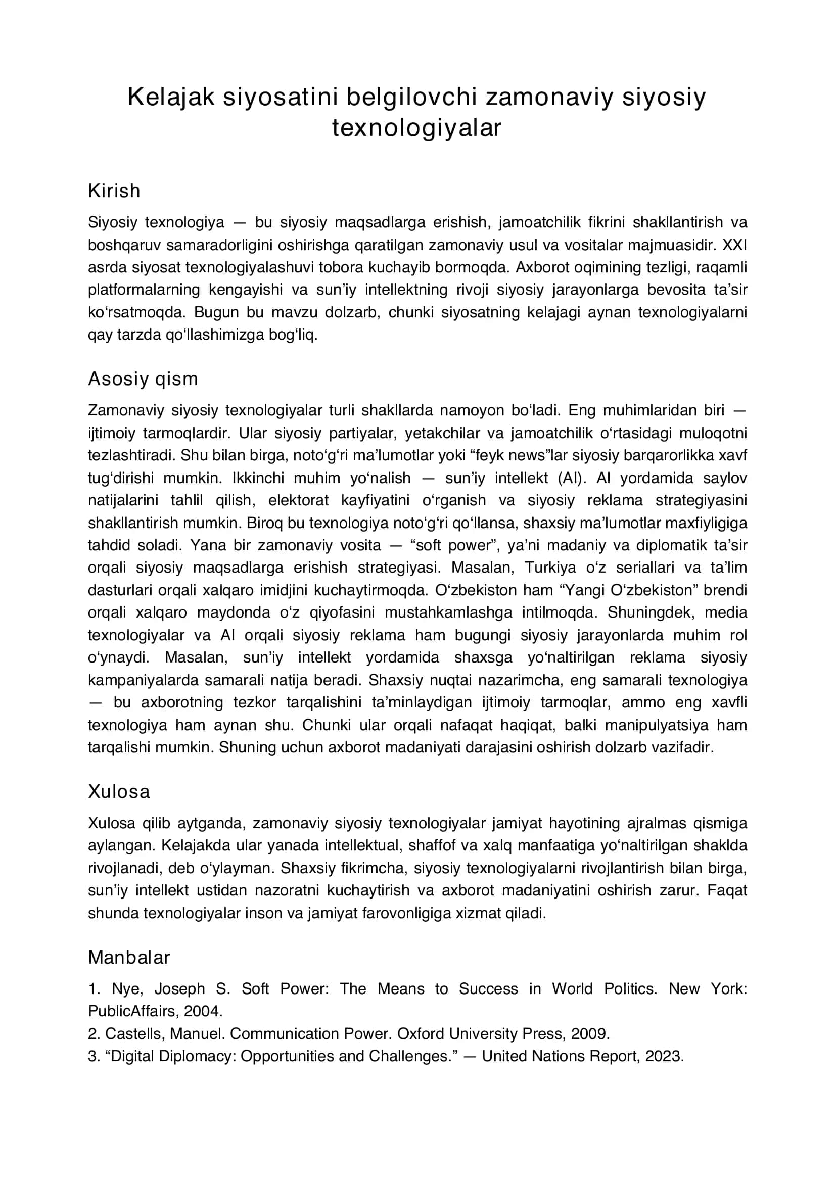 Zamonaviy siyosiy texnologiyalar 1