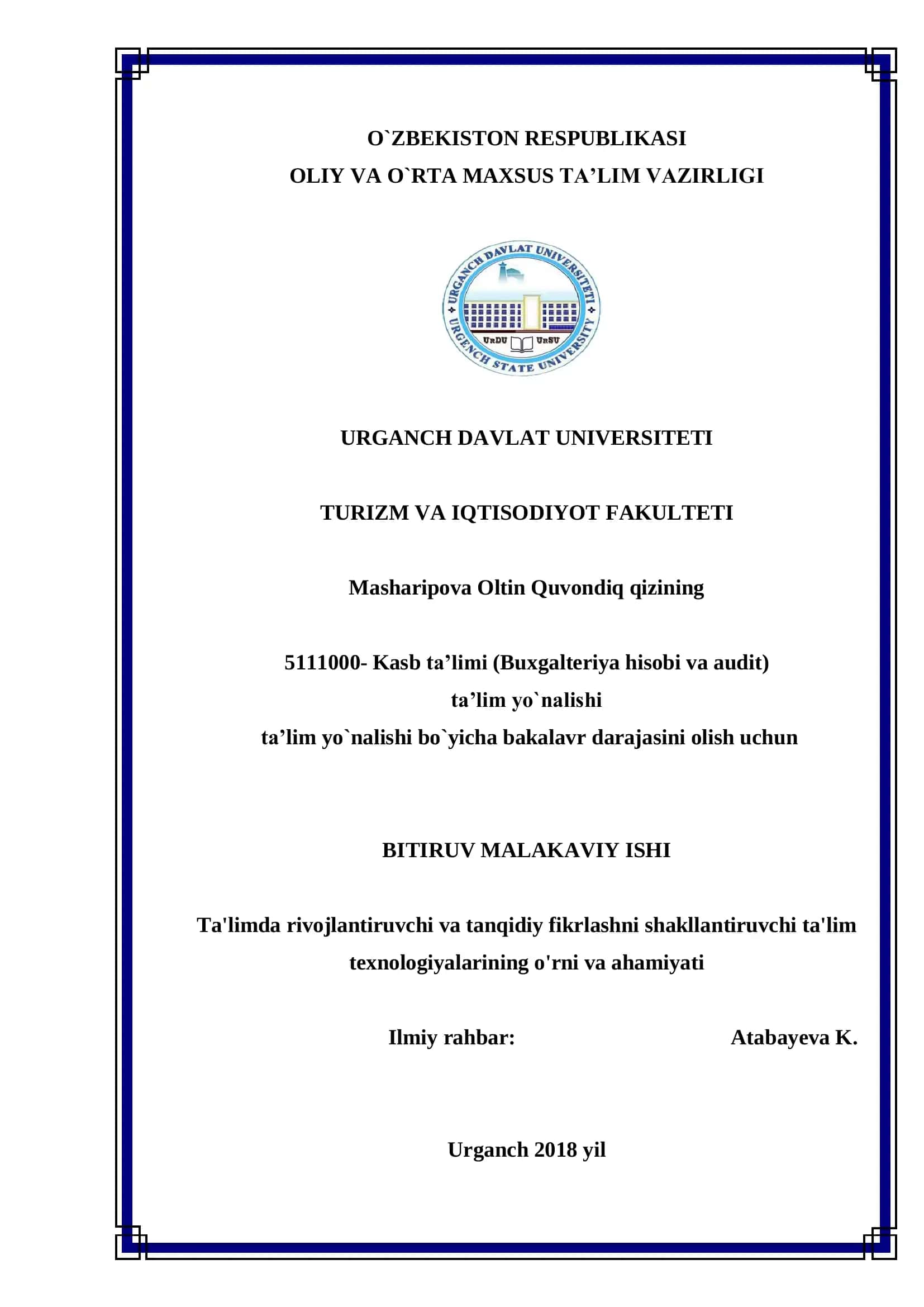 Ta'limda rivojlantiruvchi va tanqidiy fikrlashni shakllantiruvchi ta'lim texnologiyalarining o'rni v 1