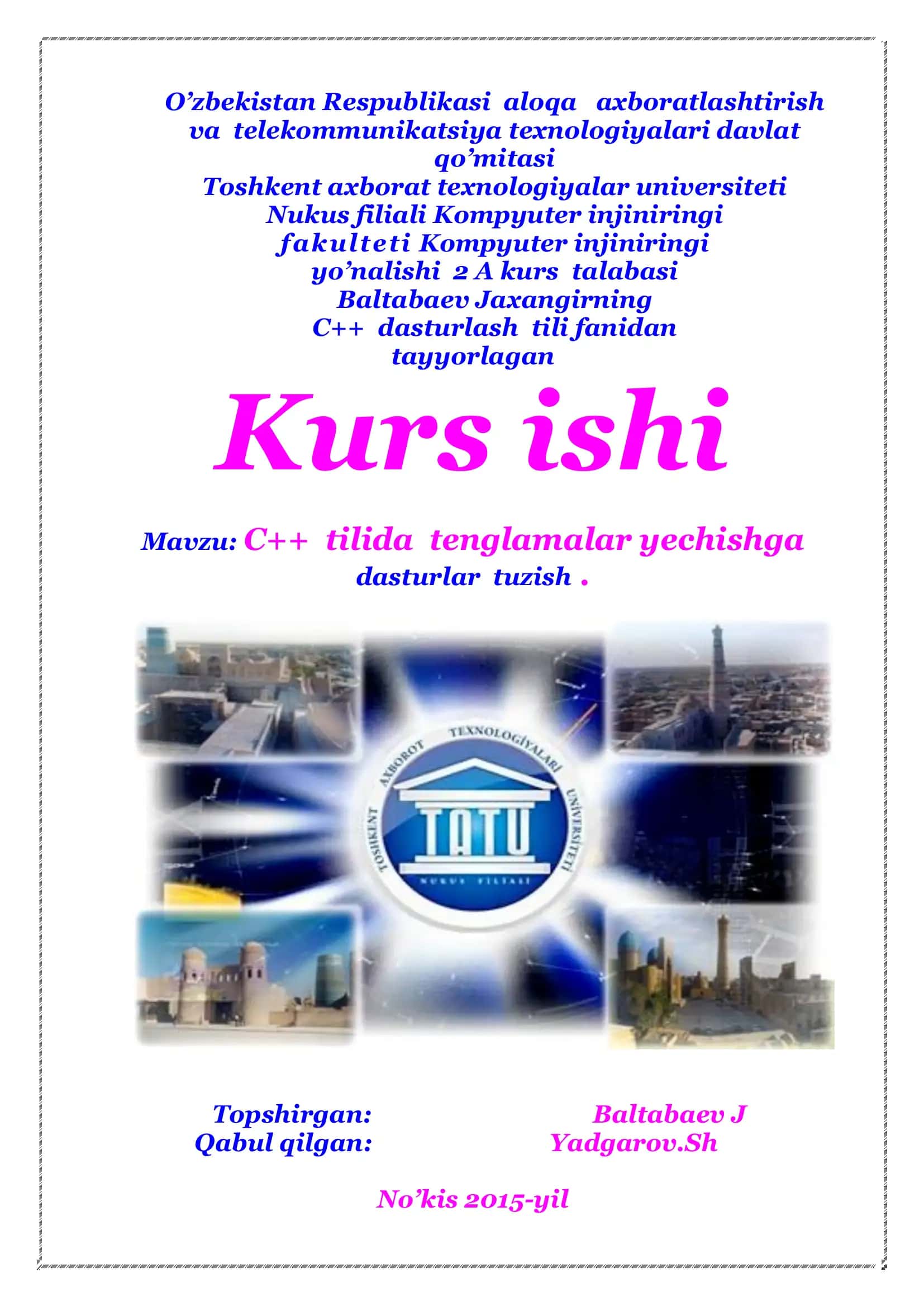 C++ tilida tenglamalar yechishga dasturlar tuzish 1