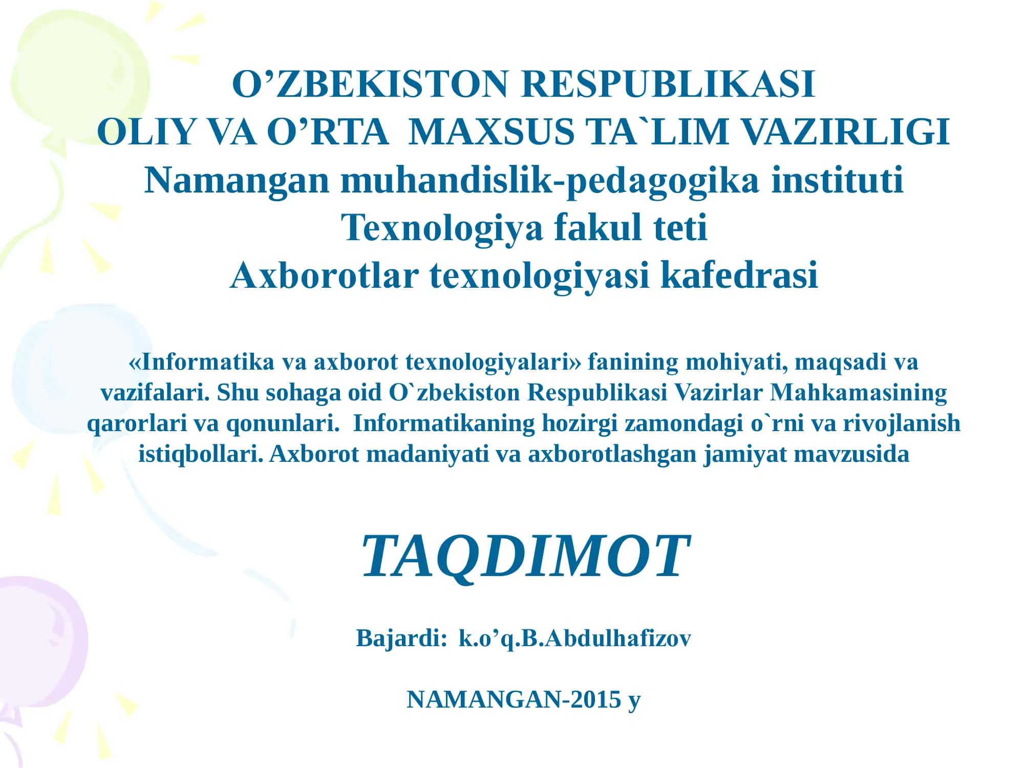 Informatika va axborot tеxnologiyalari 1