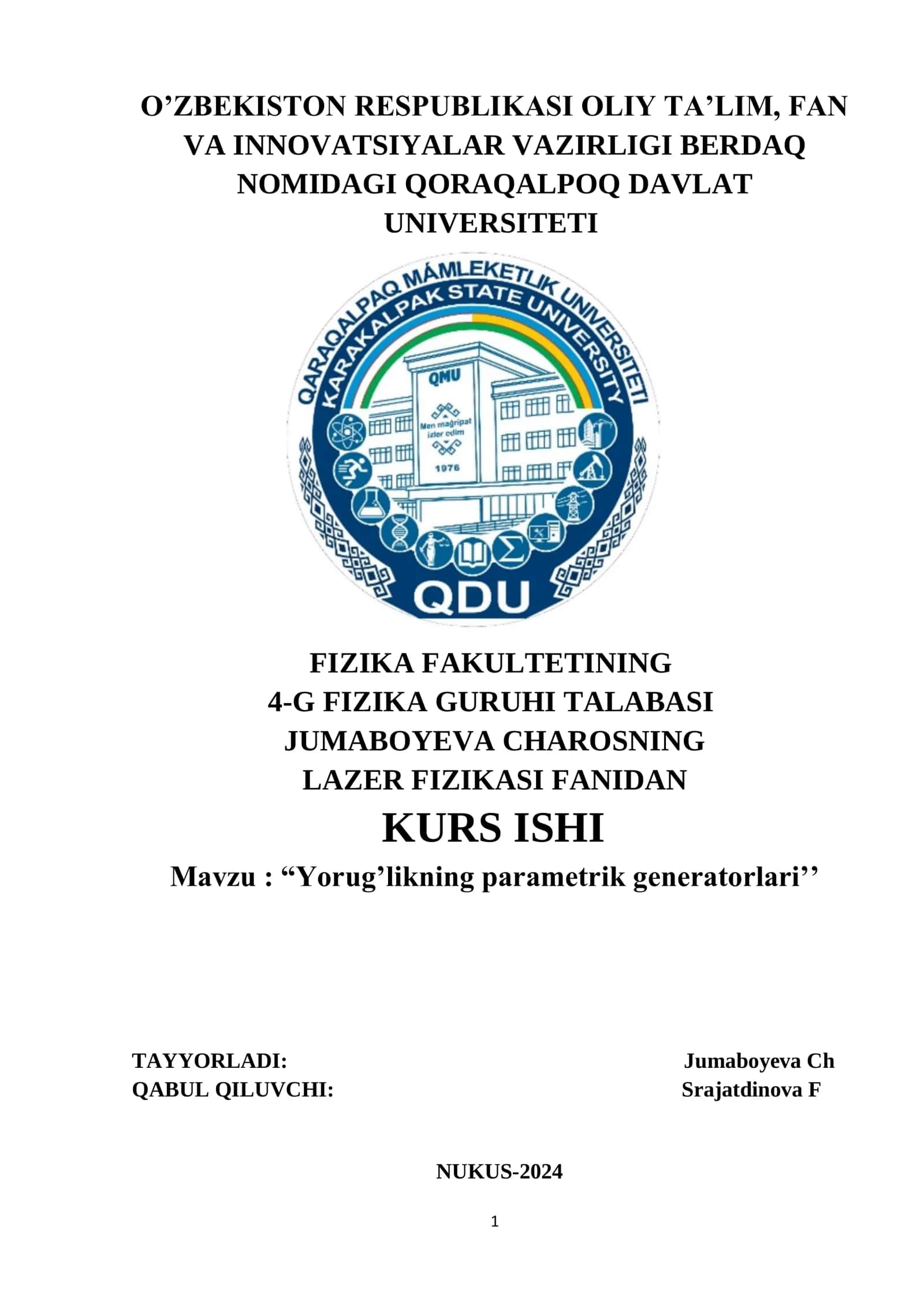 “Yorug’likning parametrik generatorlari’’ 1