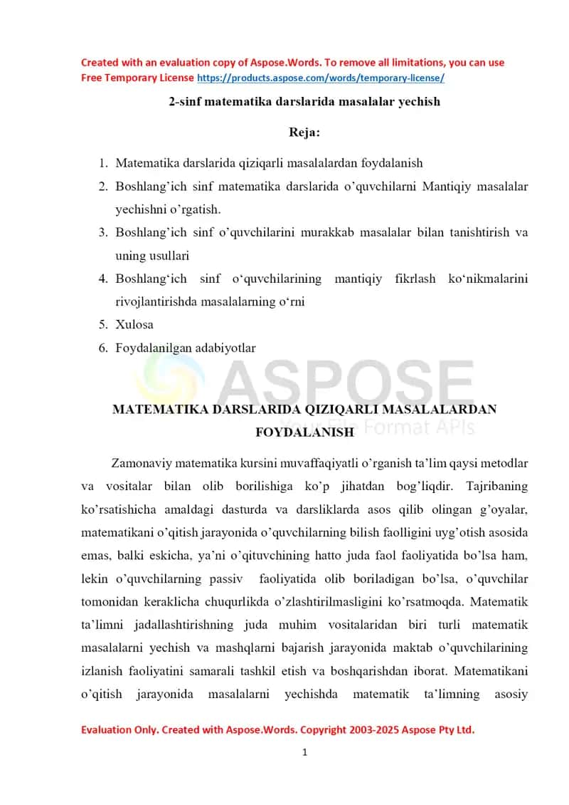 Matematika darslarida qiziqarli masalalardan foydalanish 1