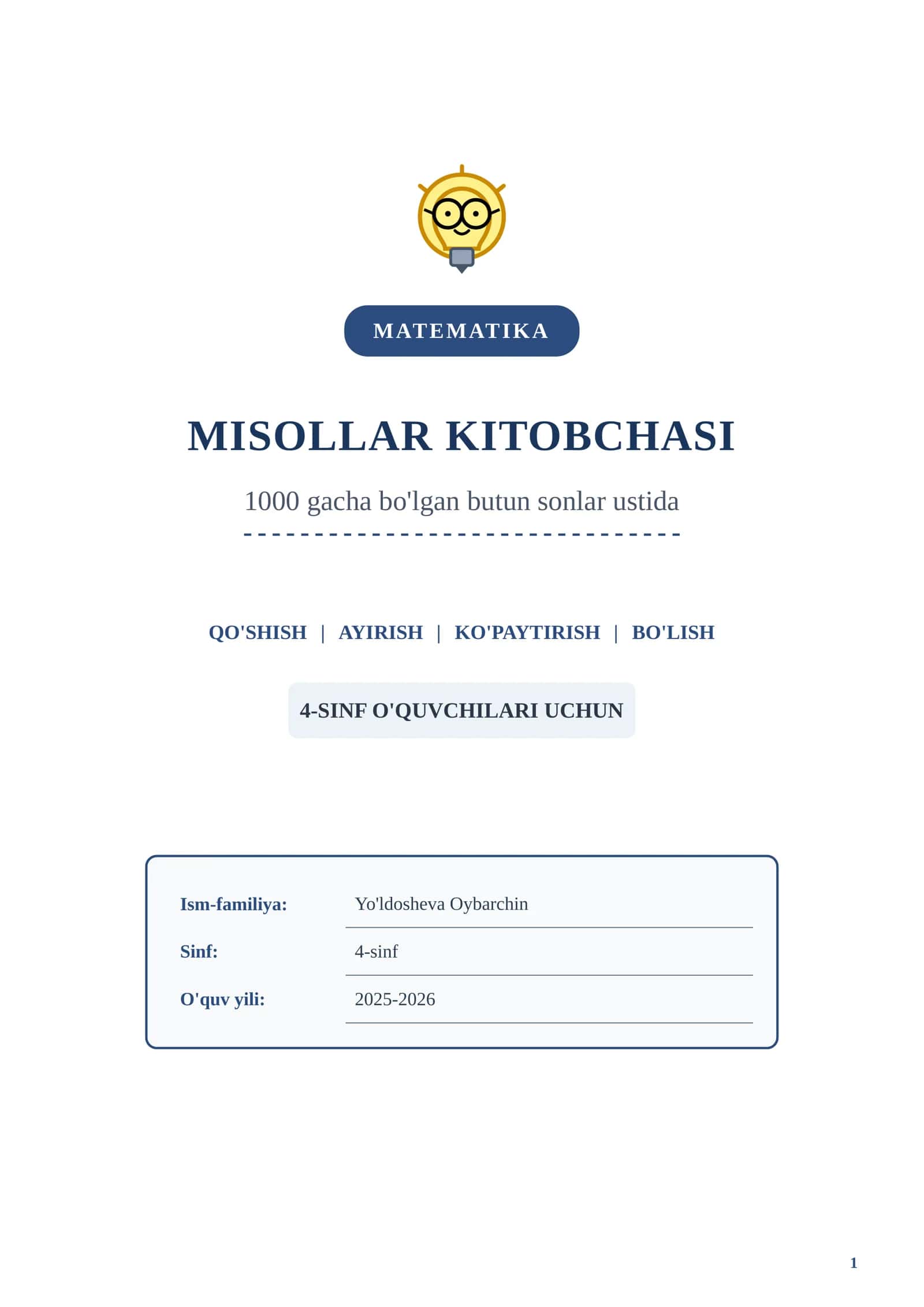 MATMATIKA MISOLLAR KITOBCHASI 1