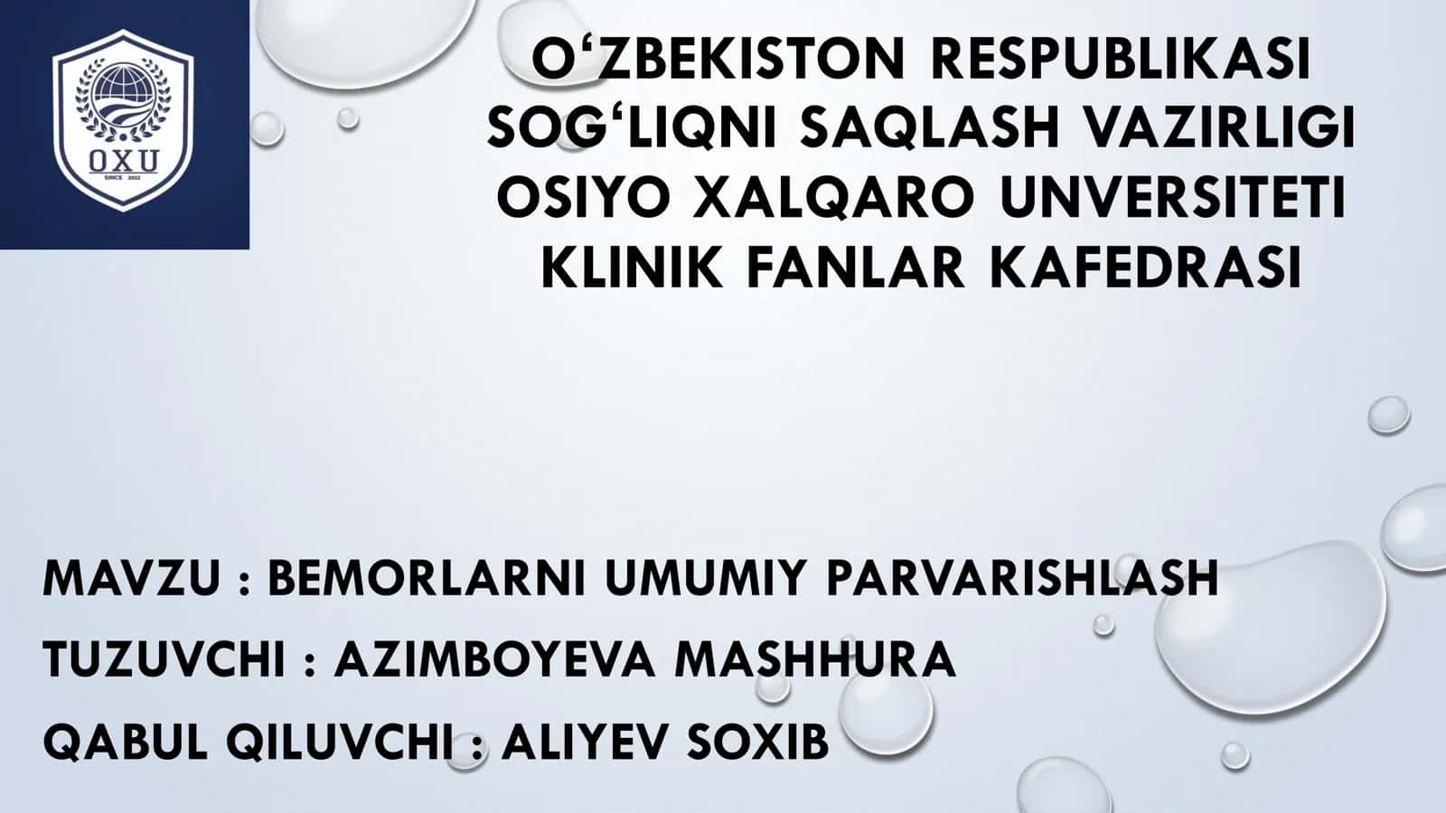 Bemorlarni umumiy parvarishlash 1