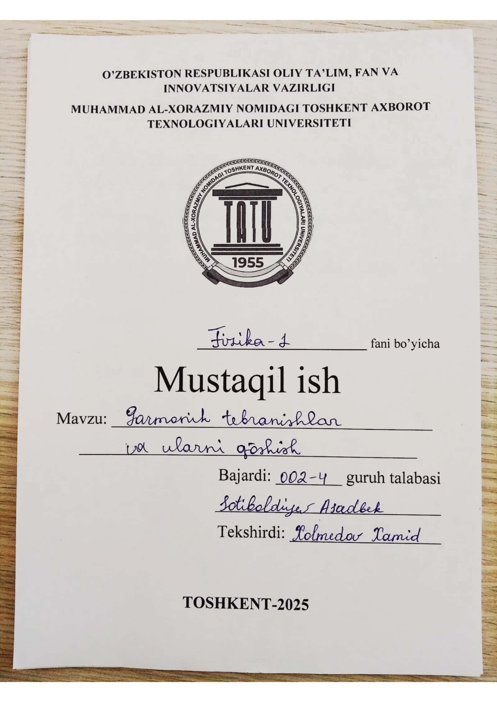 Garmonik tebranishlar va ularni qo'shish 1