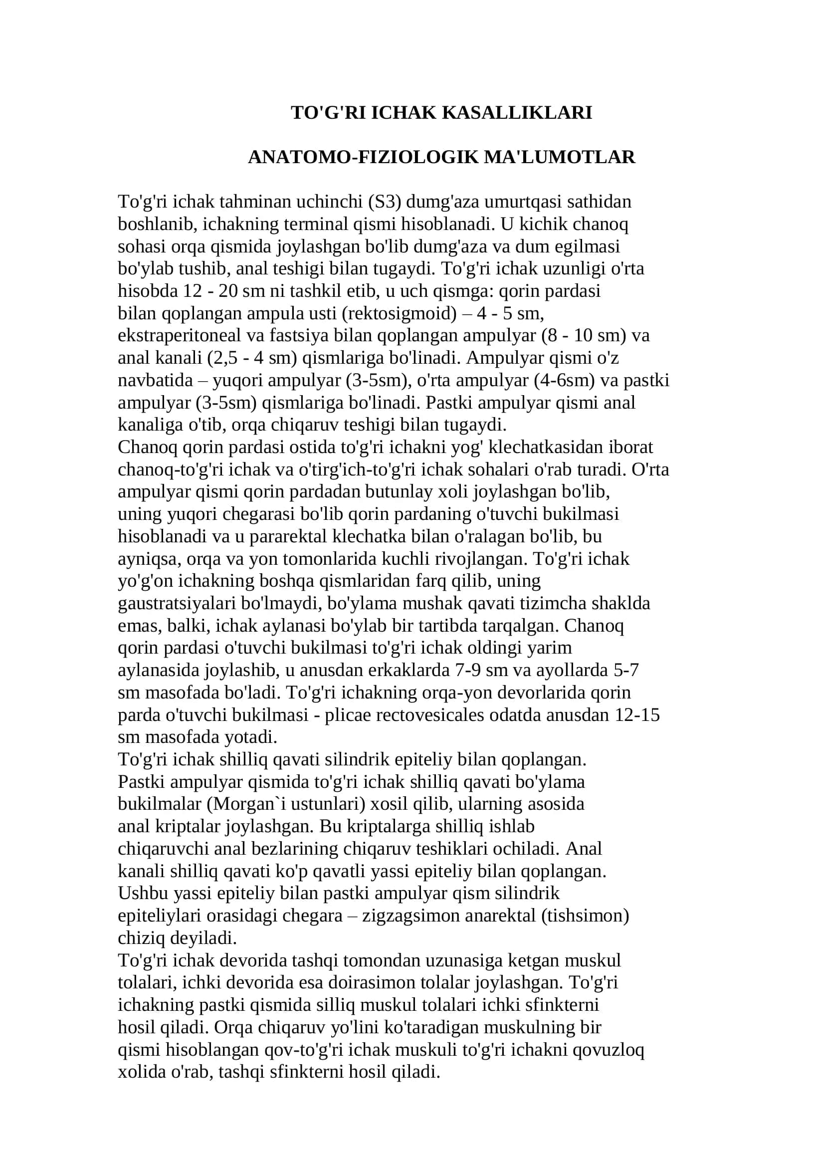 TO'G'RI ICHAK KASALLIKLARI 1