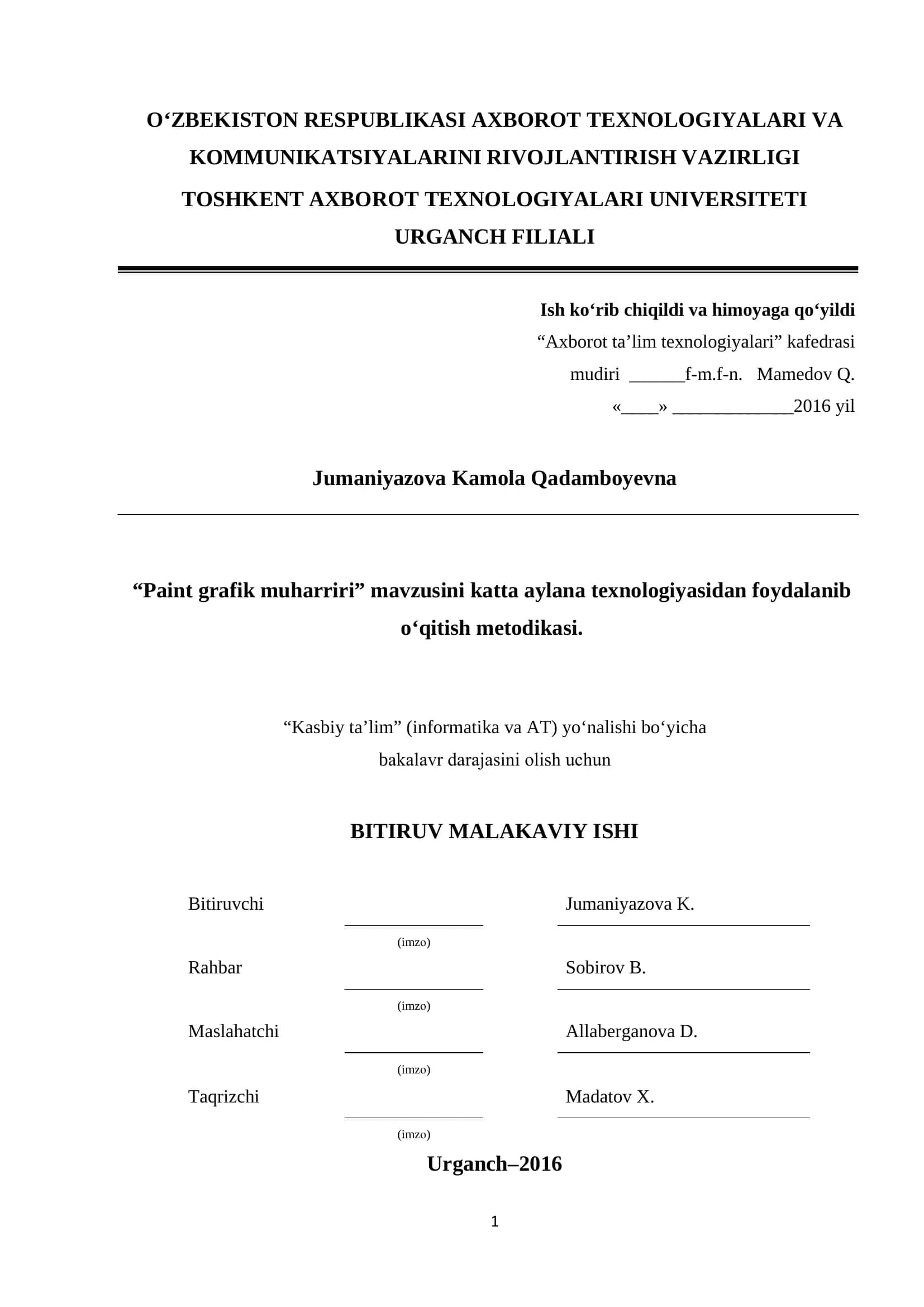 "Paint grafik muharriri" mavzusini katta aylana texnologiyasidan foydalanib o‘qitish metodikasi 1