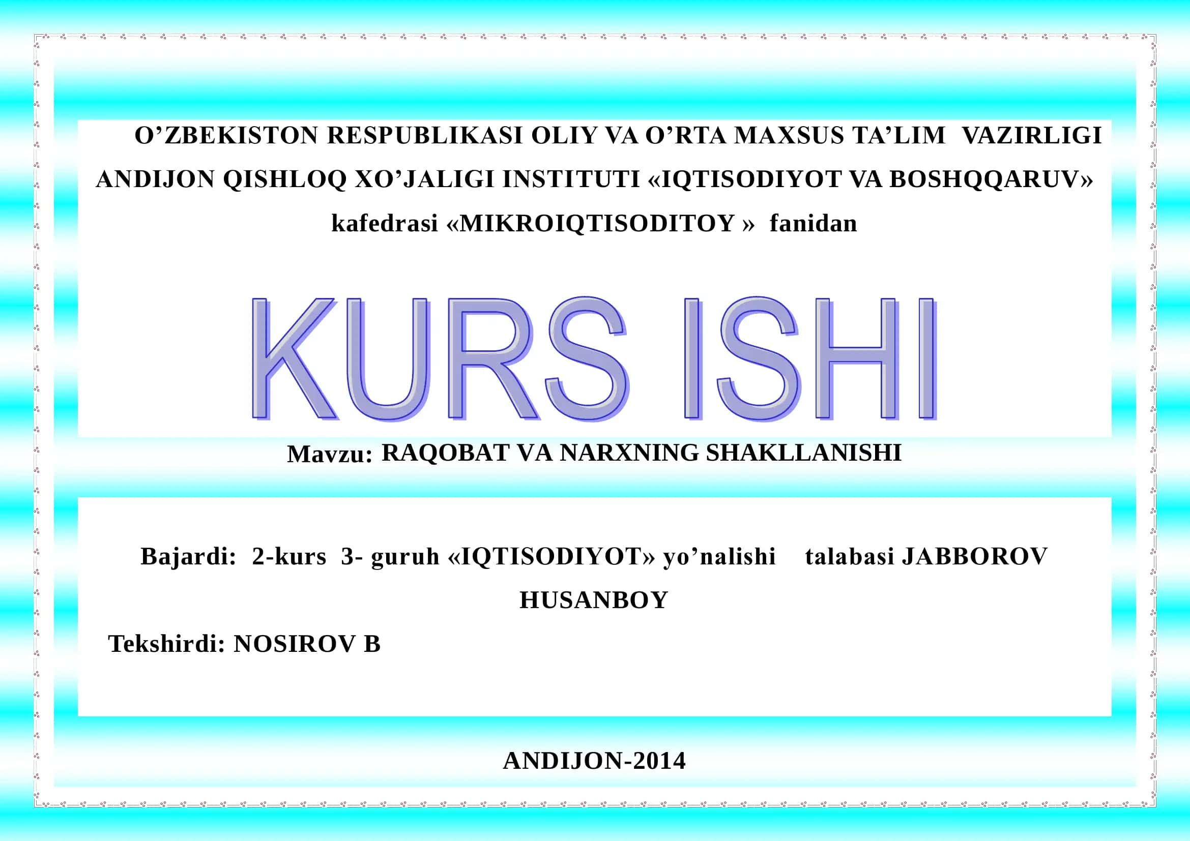RAQOBAT VA NARXNING SHAKLLANISHI 1