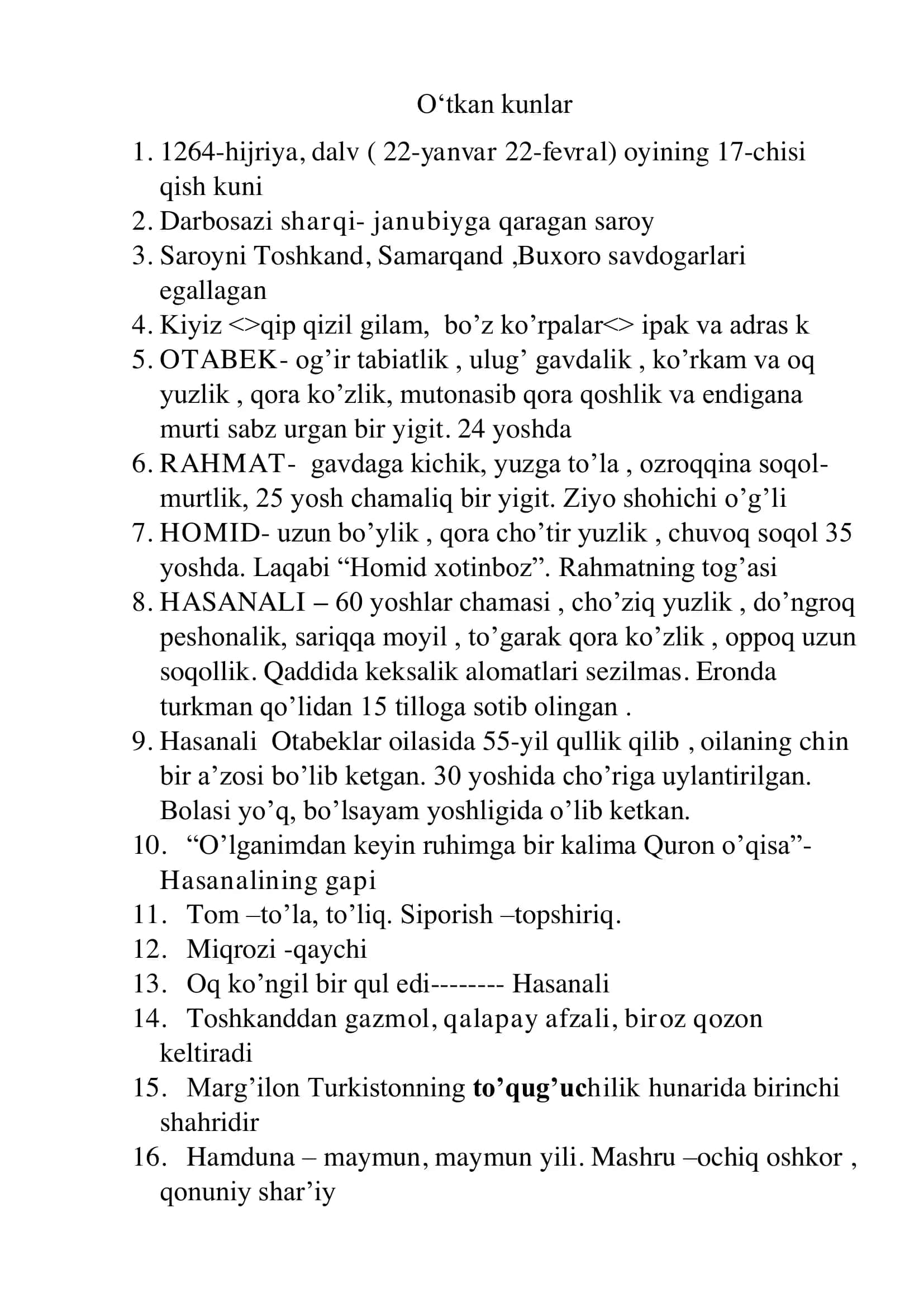 O'tkan kunlar kerakli ma'lumotlar 1