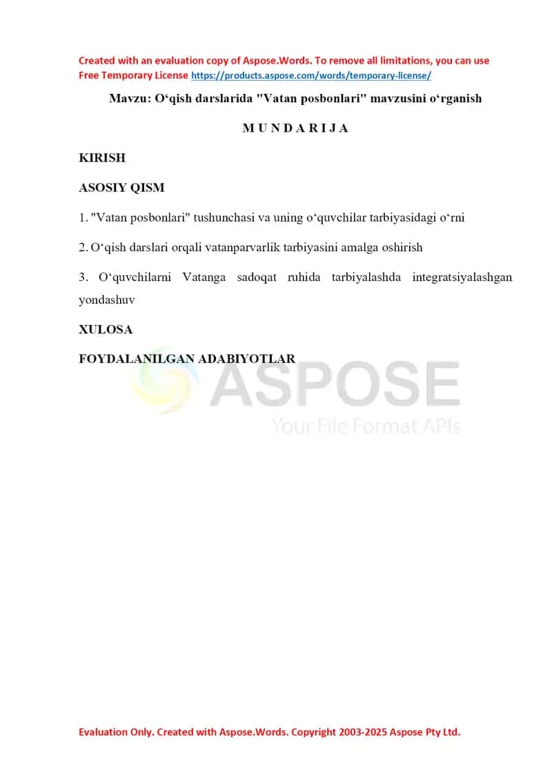 Vatan posbonlari mavzusini oʻrganish 1