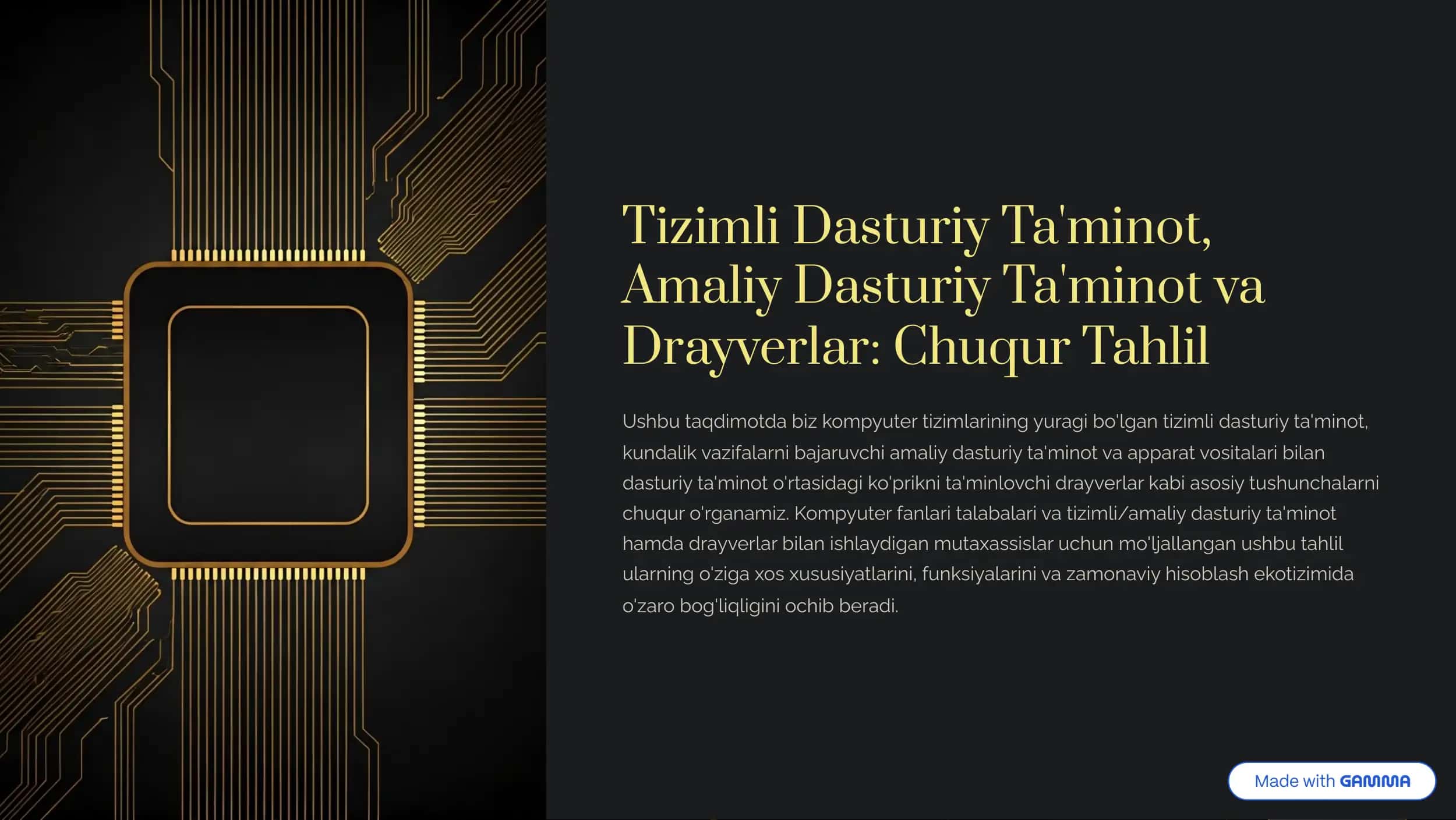 Tizimli Dasturiy Taminot Amaliy Dasturiy Taminot va Drayverlar Chuqur. 1