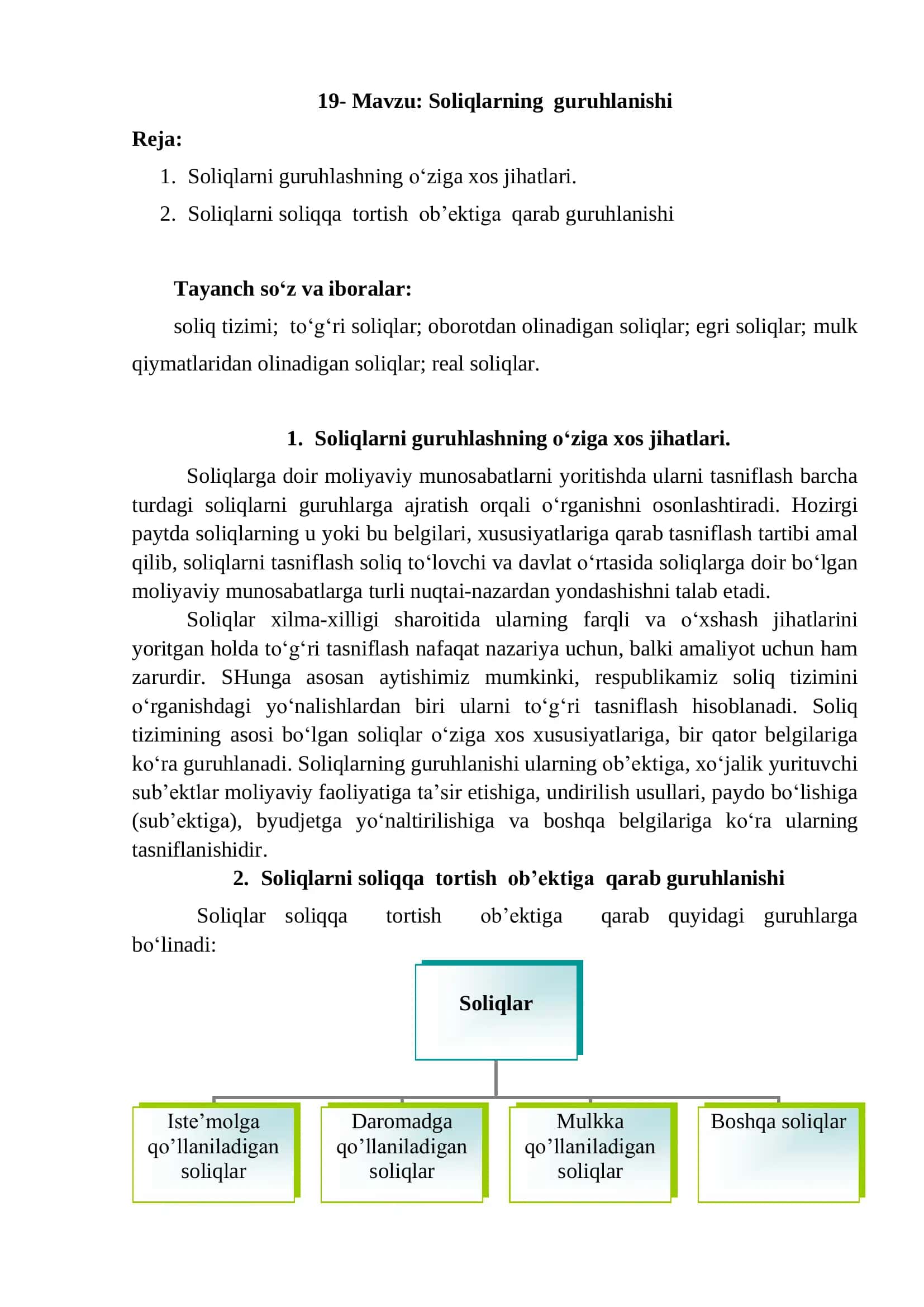 Soliqlarning guruhlanishi 1