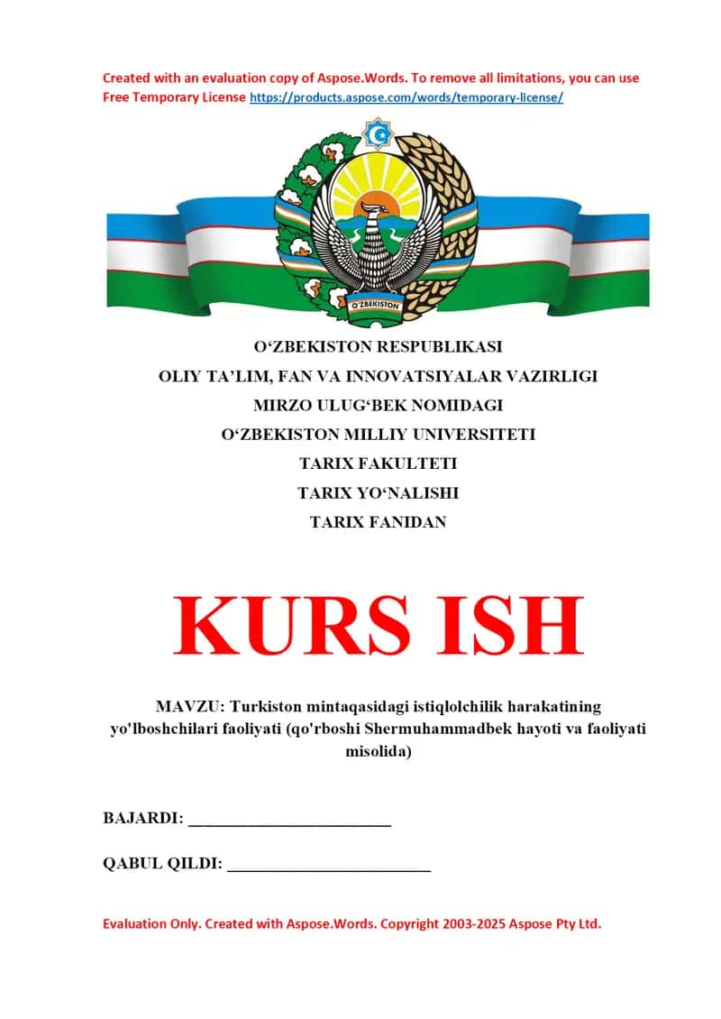 Turkiston mintaqasidagi istiqlolchilik harakatining yo'lboshchilari faoliyati (qo'rboshi Shermuhammadbek hayoti va faoliyati misolida) 1
