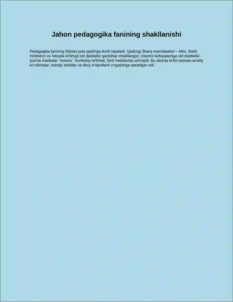 Jahon pedagogika fanining shakllanishi
