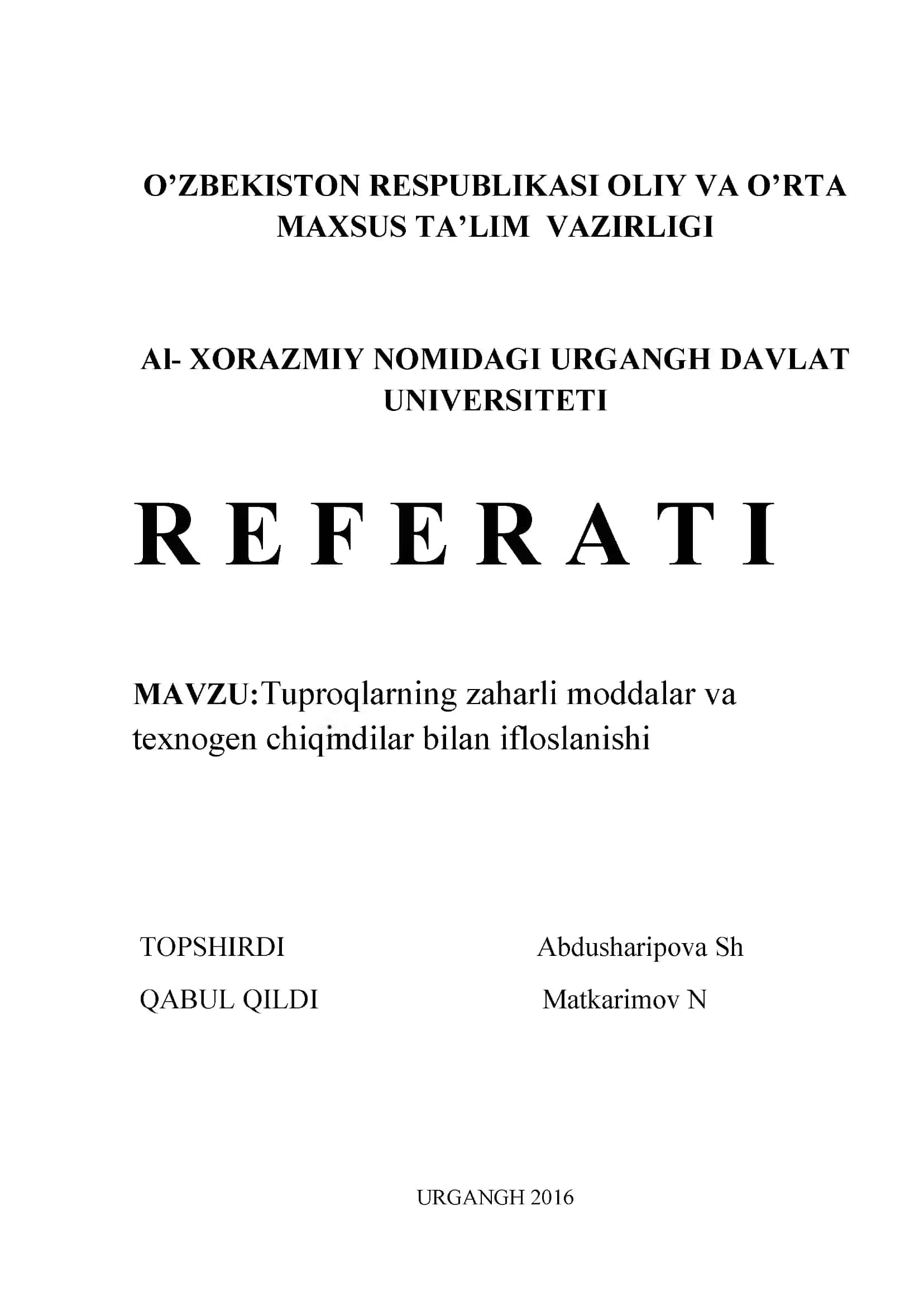 Tuproqlaming zaharli moddalar va texnogen chiqmdllar bilan ifloslanishi 1