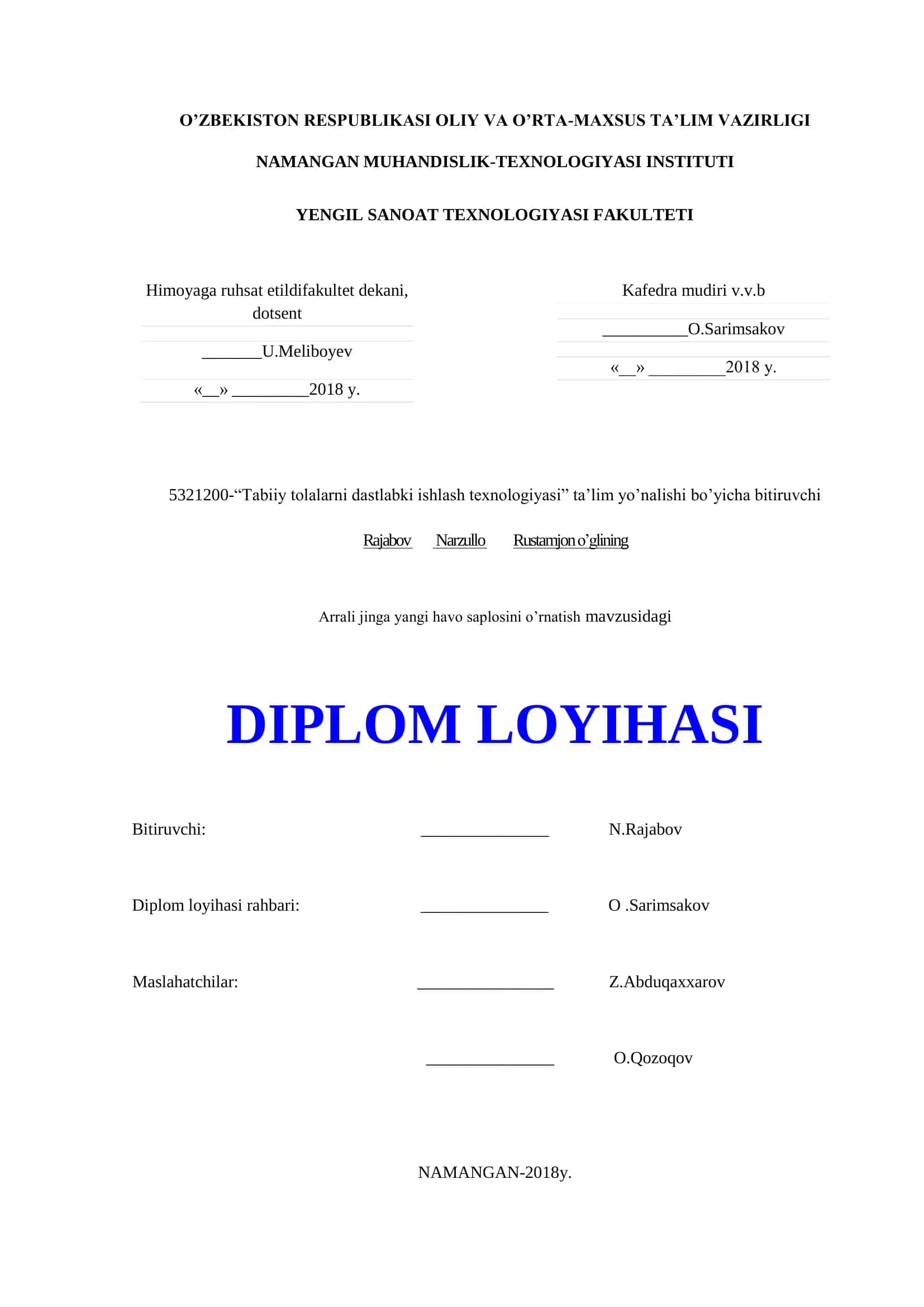 Tabiiy tolalarni dastlabki ishlash texnologiyasi 1