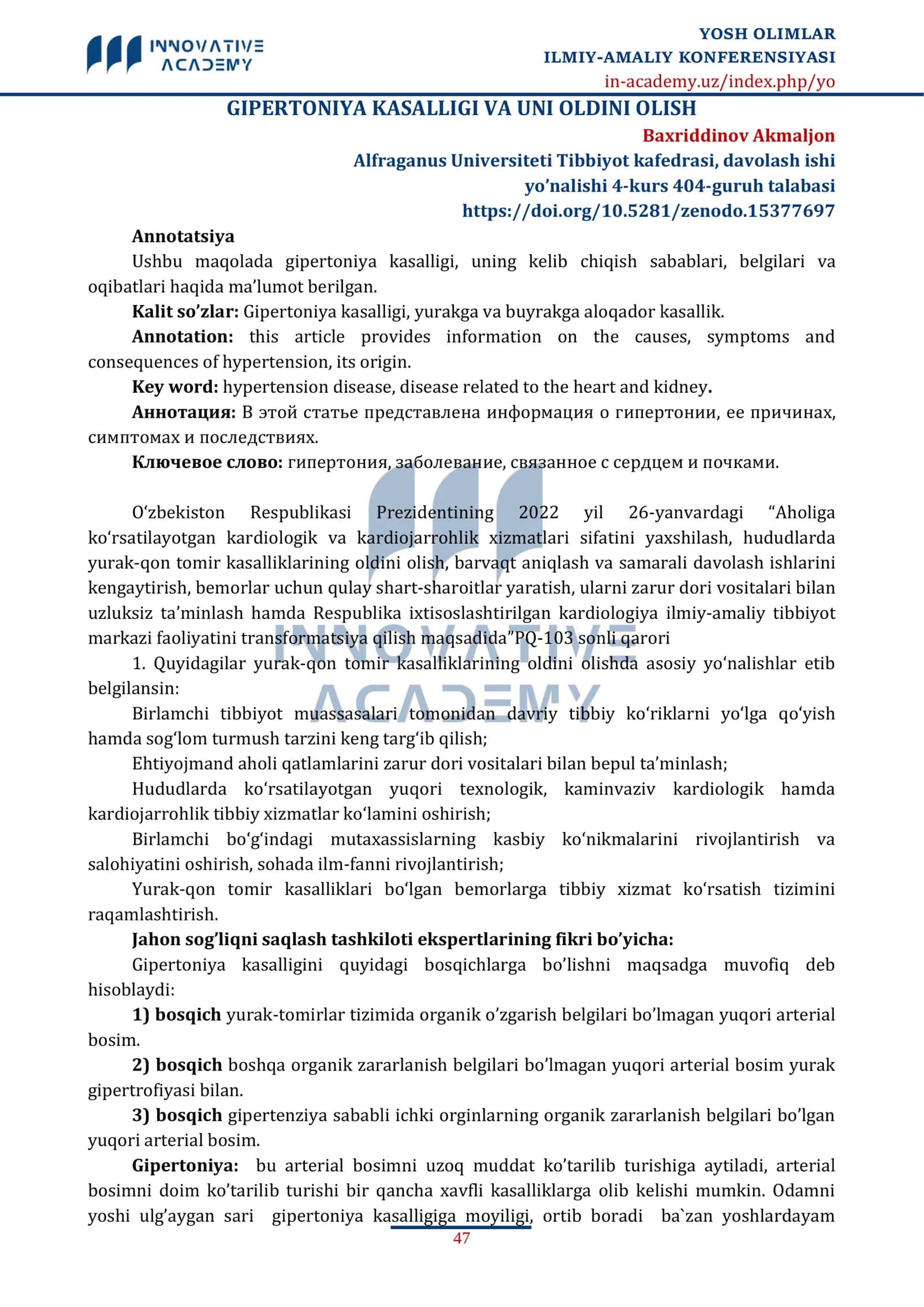 GIPERTONIYA KASALLIGI VA UNI OLDINI OLISH 1