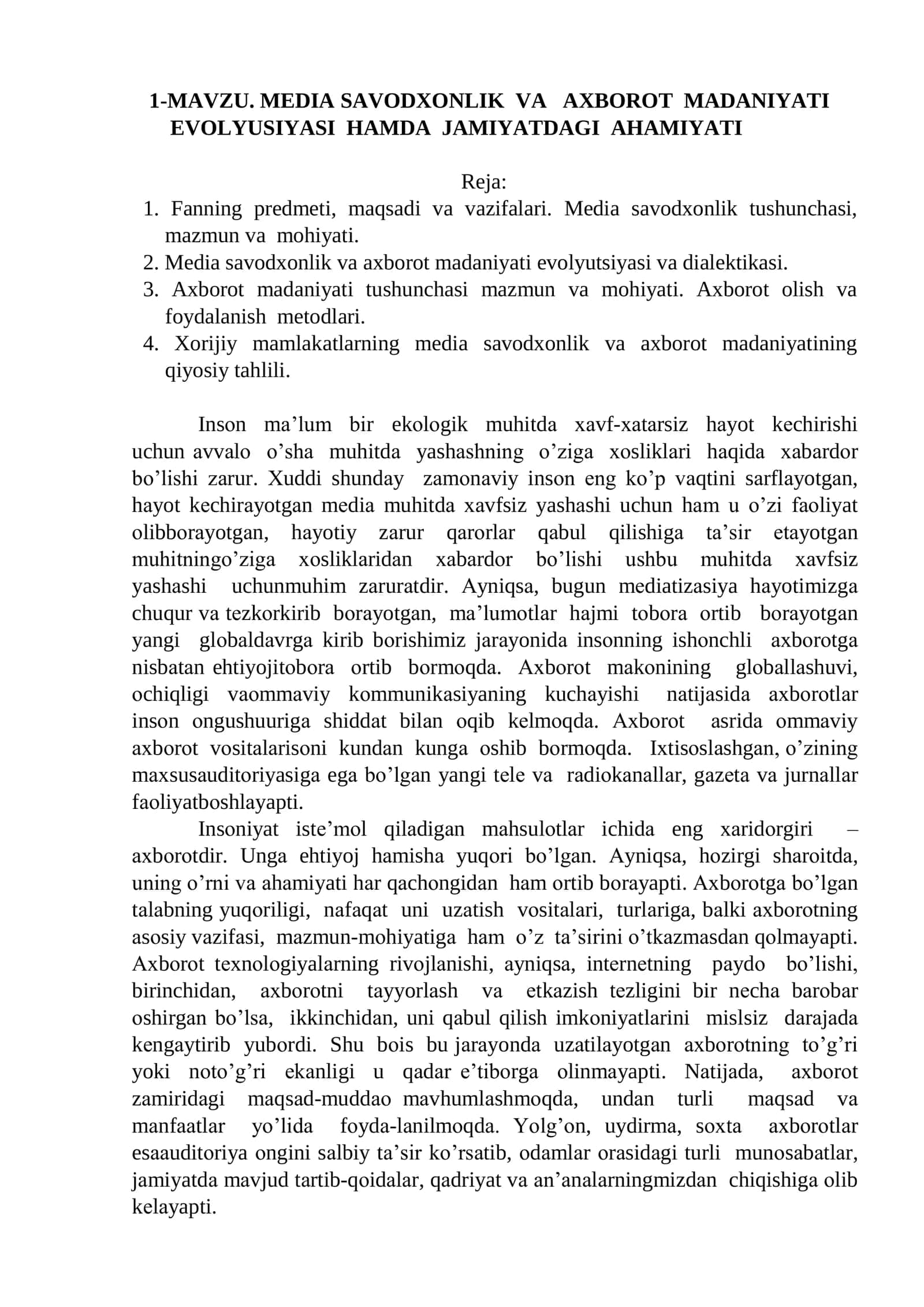 MEDIA SAVODXONLIK VA AXBOROT MADANIYATI EVOLYUSIYASI HAMDA JAMIYATDAGI AHAMIYATI 1