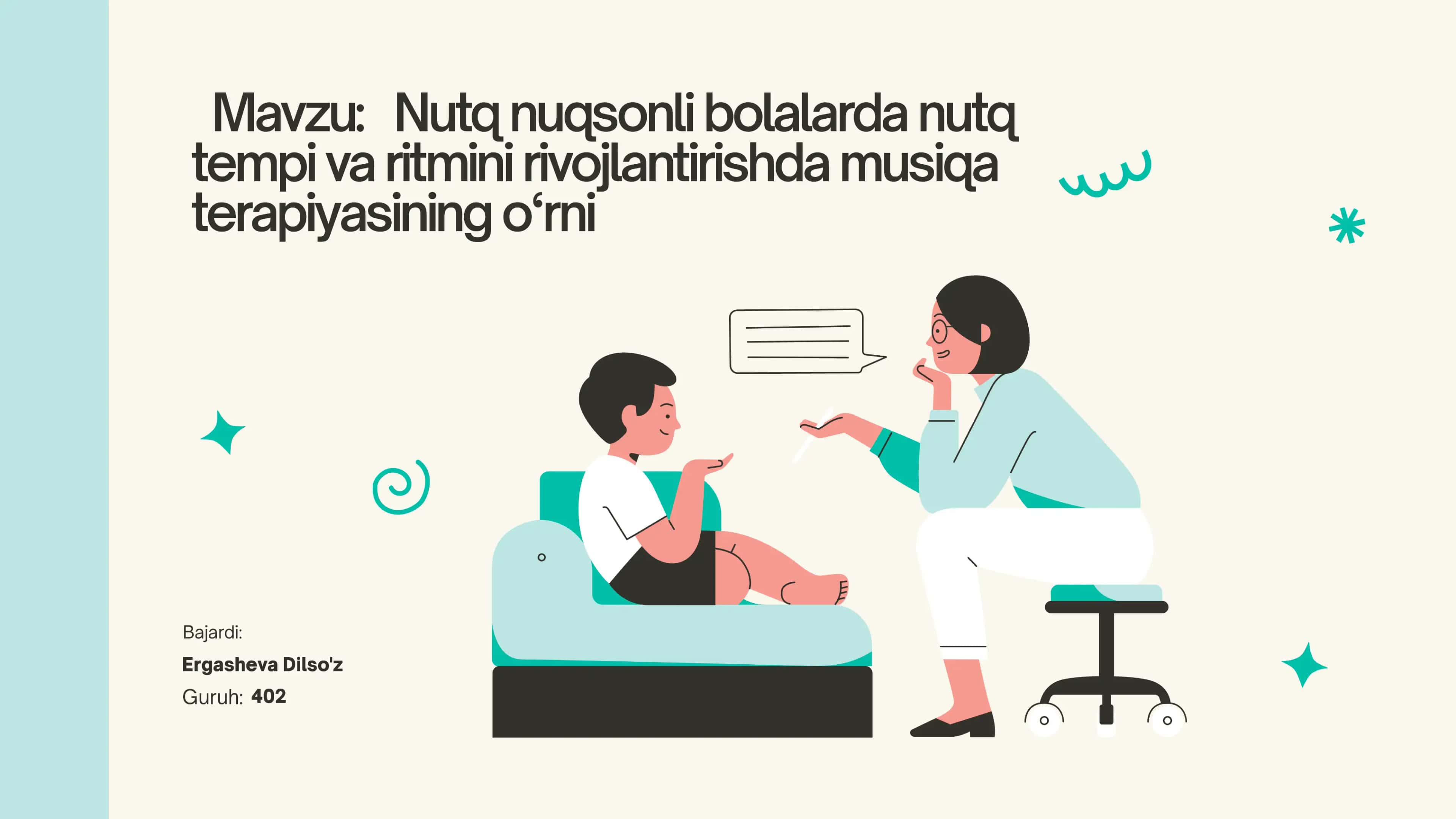 Nutq nuqsonli bolalarda nutq tempi va terapiyasining òrni  musiqa  ritmini rivojlantirishda 1