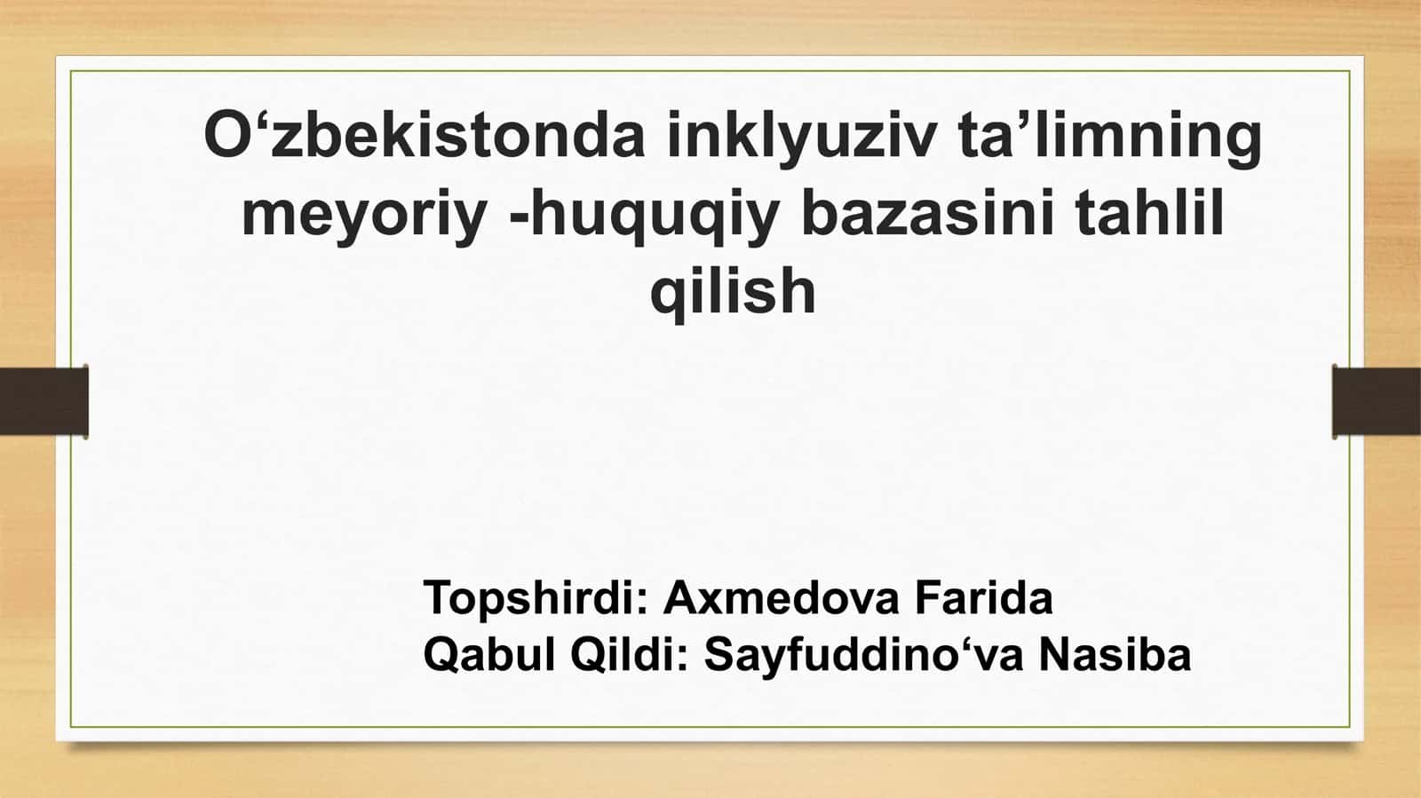 Inklyuziv taʼlimning meyoriy -huquqiy bazasini tahlil qilish 1