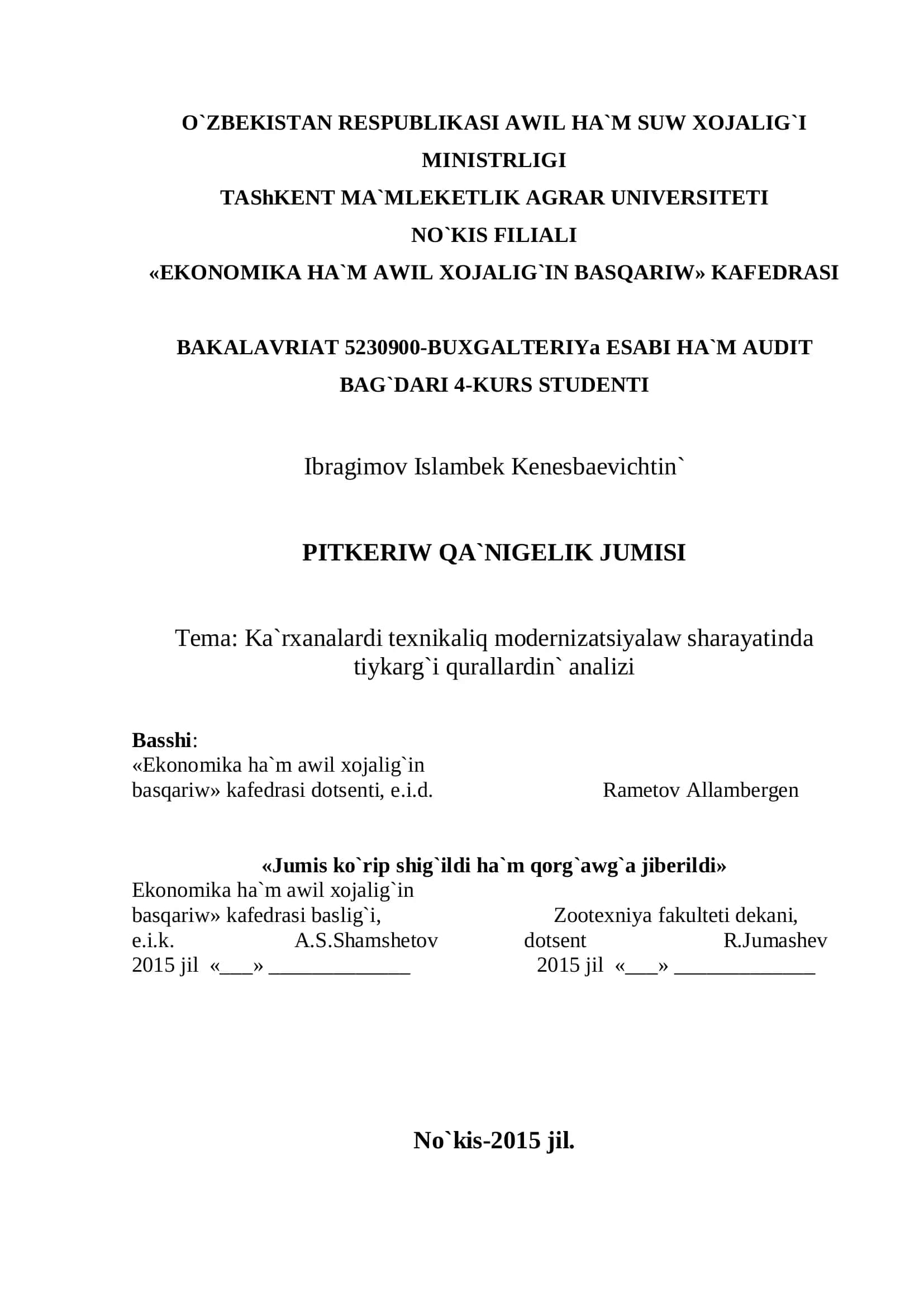 PITKERIW QA`NIGELIK JUMISI 1