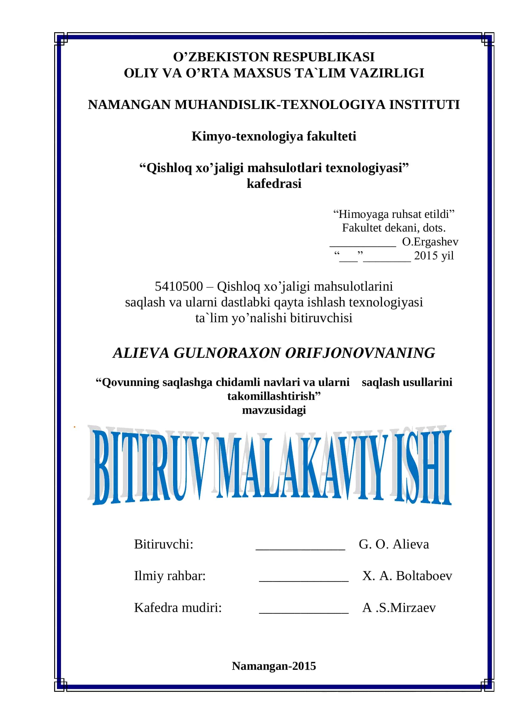 Qishloq xo’jaligi mahsulotlari texnologiyasi 1