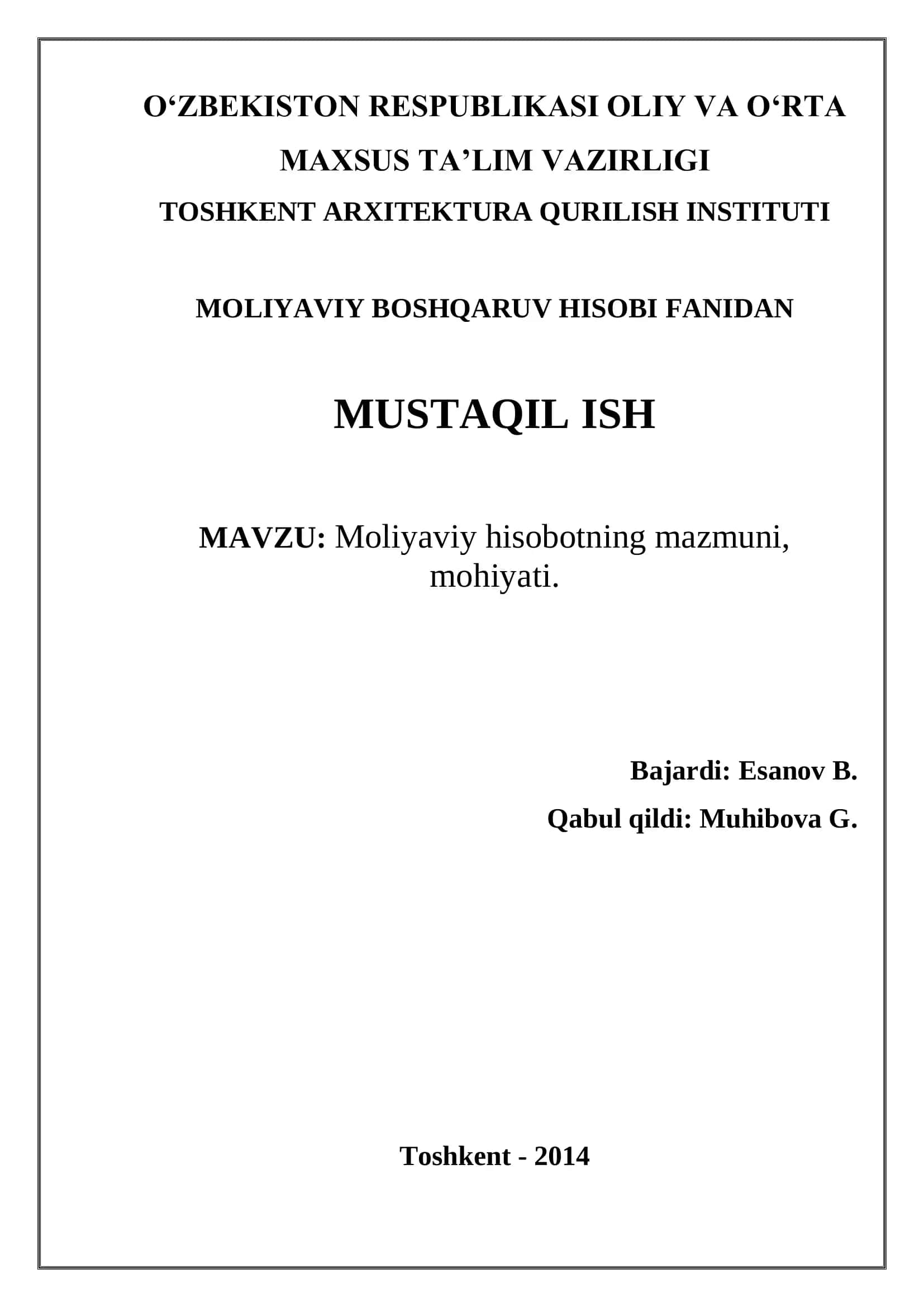 Moliyaviy hisobot 1