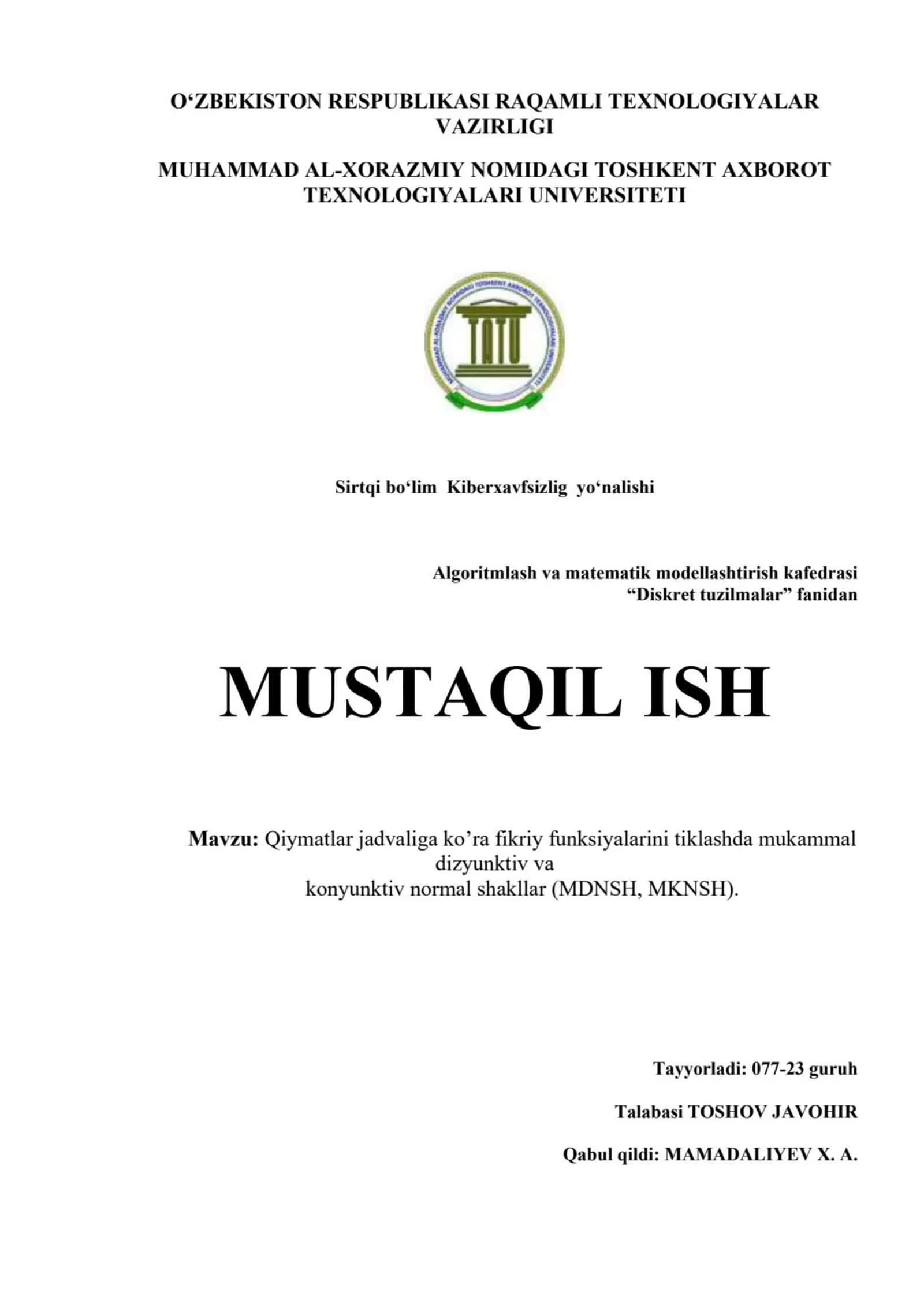algoritmlash va matematik modelashtirish 1