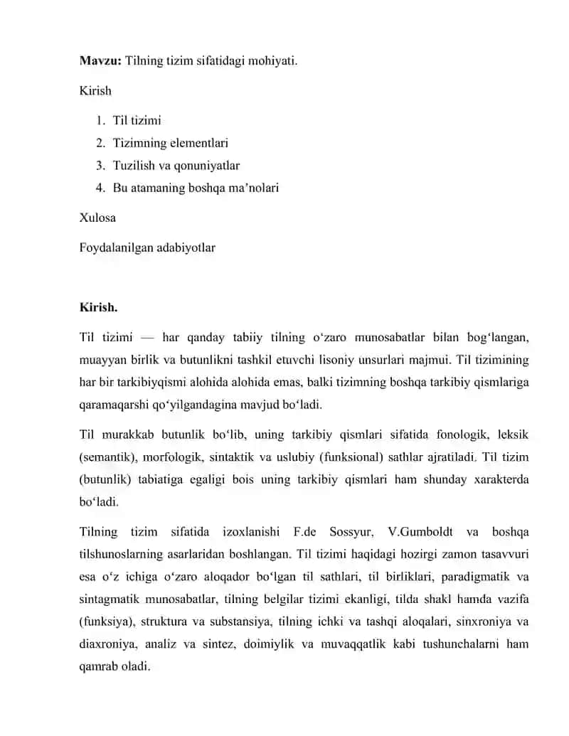 Tilning tizim sifatidagi mohiyati