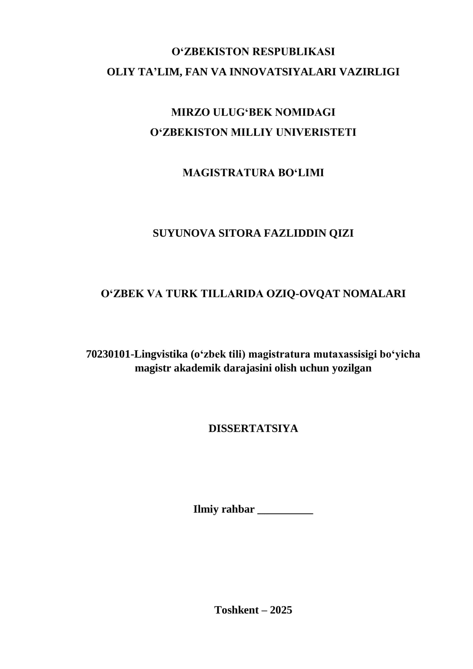 O‘ZBEK VA TURK TILLARIDA OZIQ-OVQAT NOMALARI 1