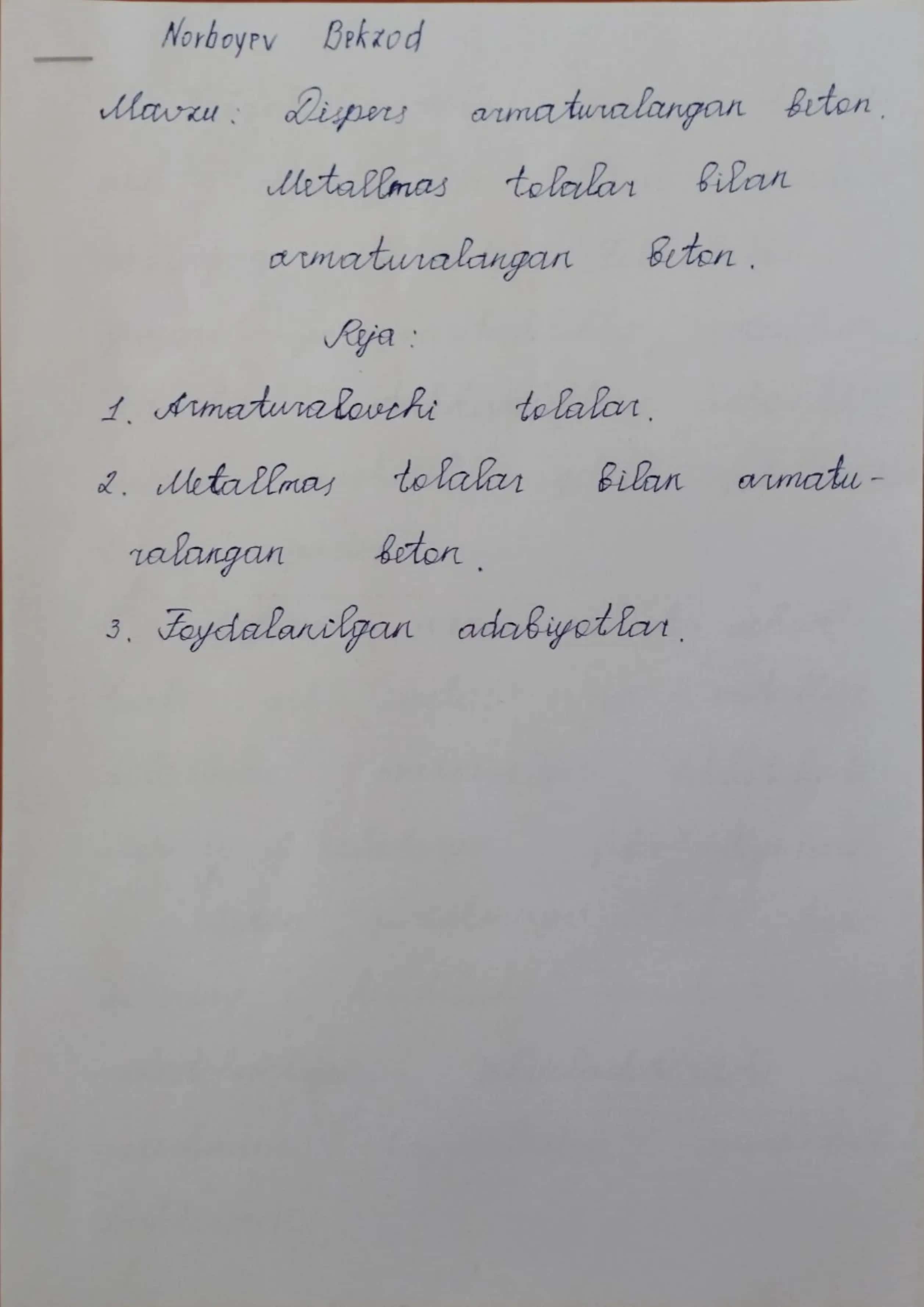 Dispers armaturalangan beton. Metallmas tolalar bilan armaturalangan beton. 1