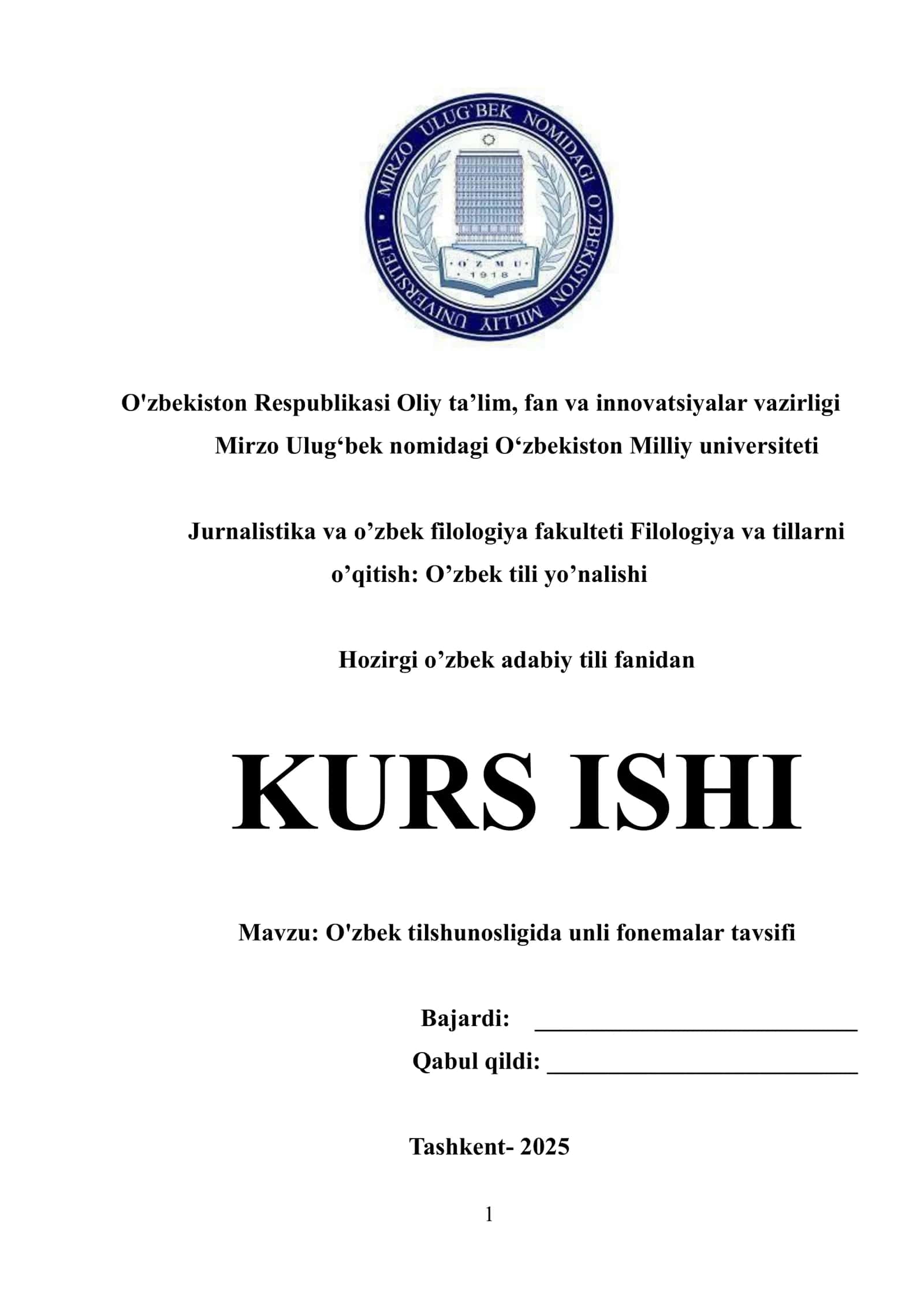 O'zbek tilshunosligida unli fonemalar tavsifi 1